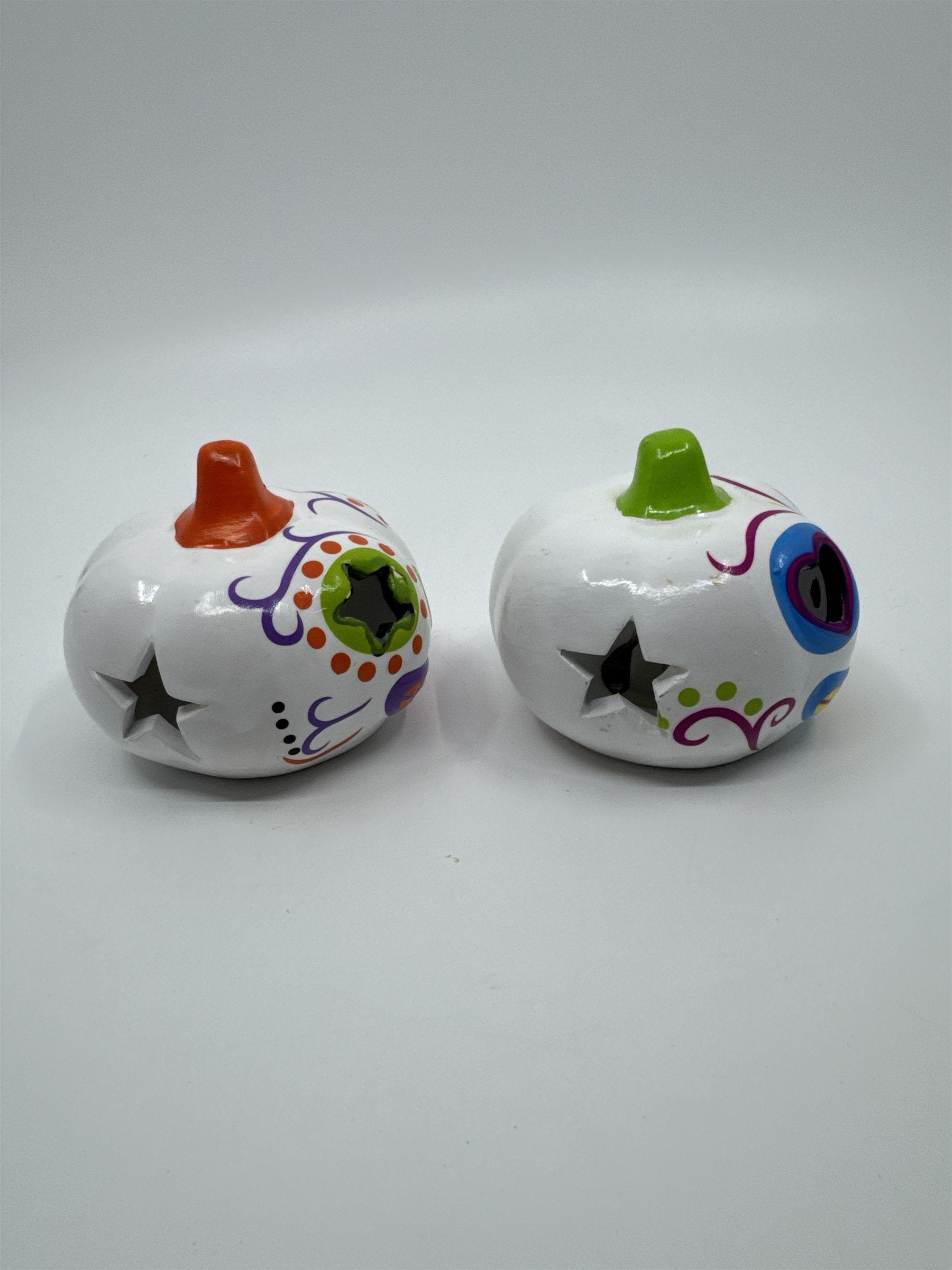 Set Of Two Halloween Day Of The Dead Light Up Sugar Skull Pumpkins