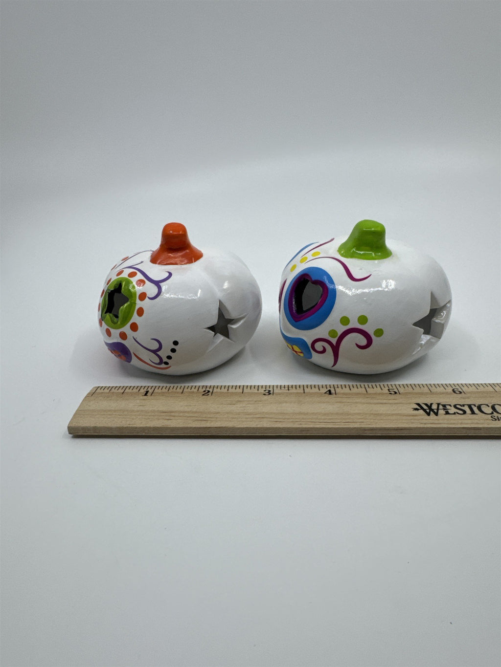 Set Of Two Halloween Day Of The Dead Light Up Sugar Skull Pumpkins