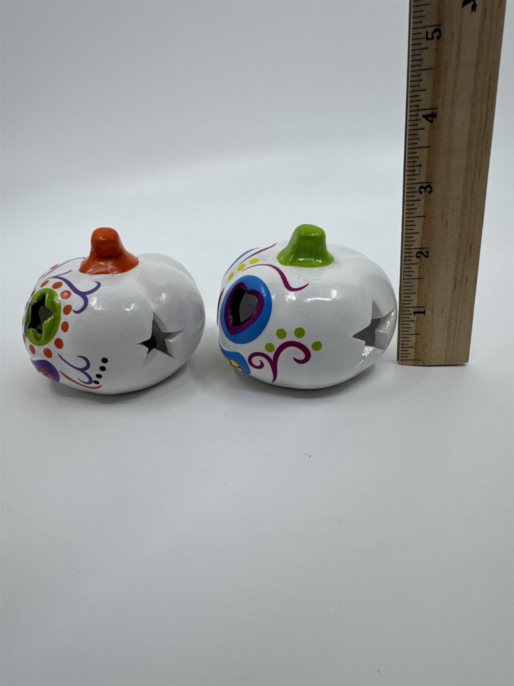 Set Of Two Halloween Day Of The Dead Light Up Sugar Skull Pumpkins