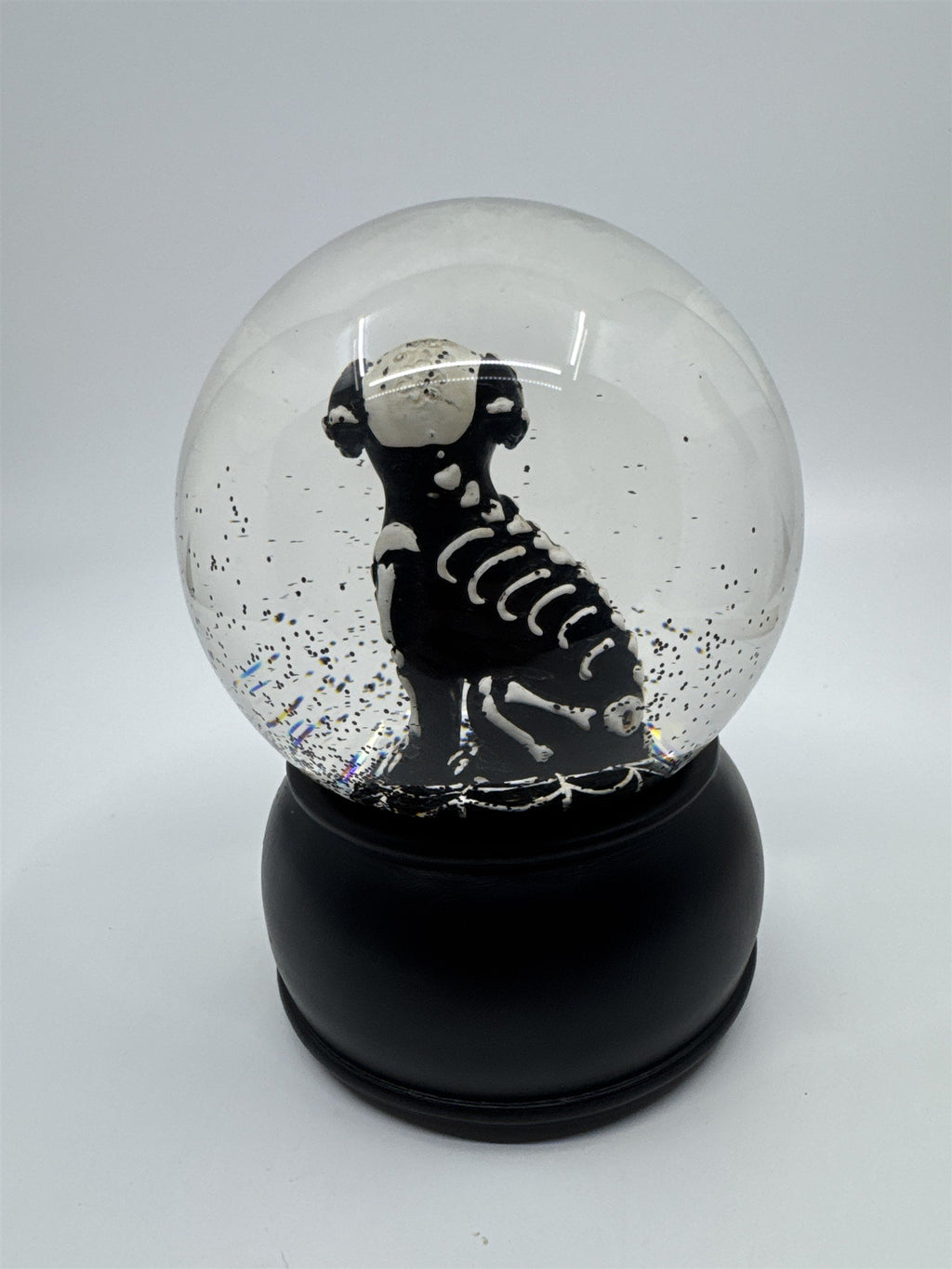 Happy Halloween Skeleton Dog Black And White Snowglobe