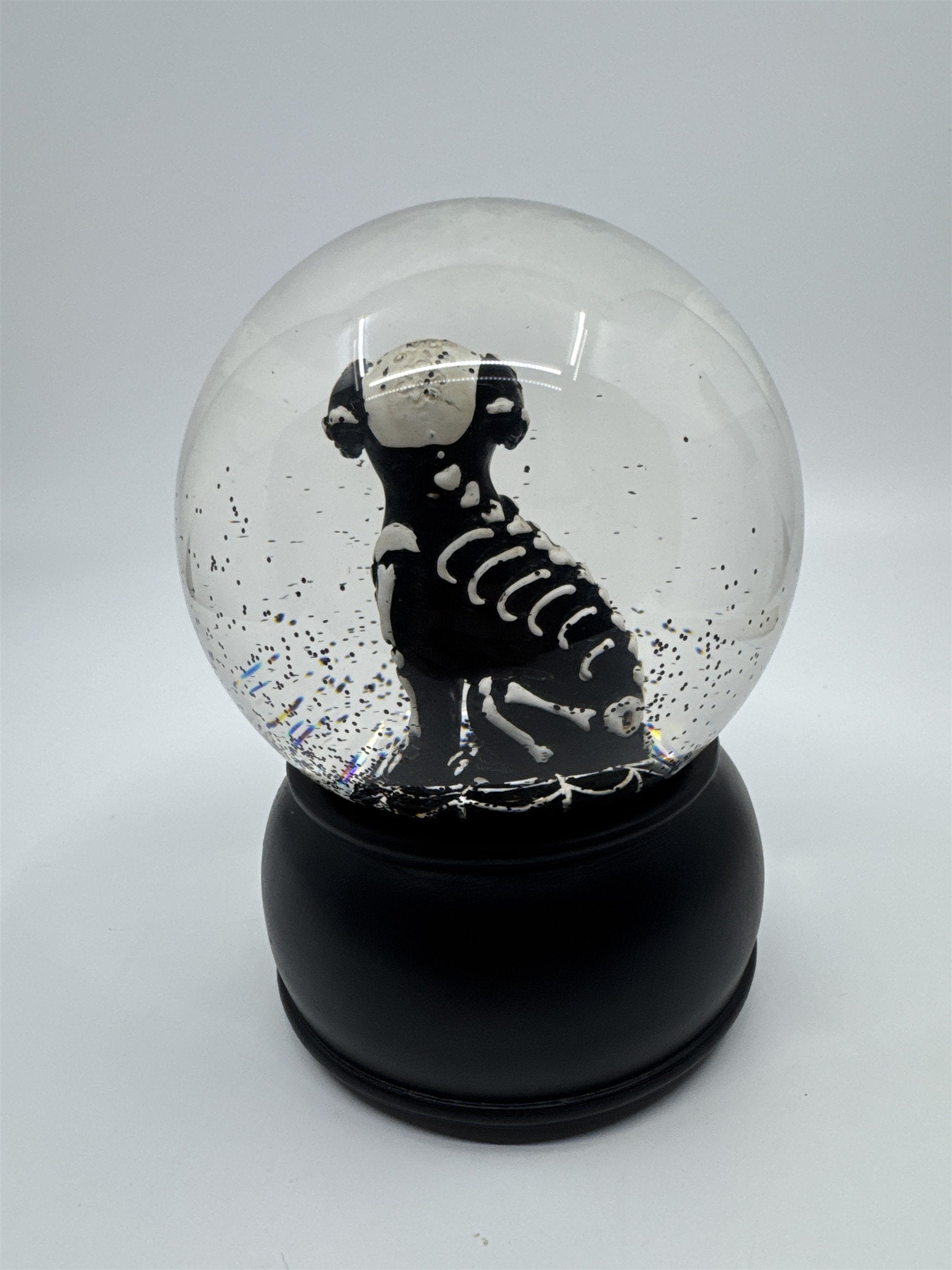Happy Halloween Skeleton Dog Black And White Snowglobe
