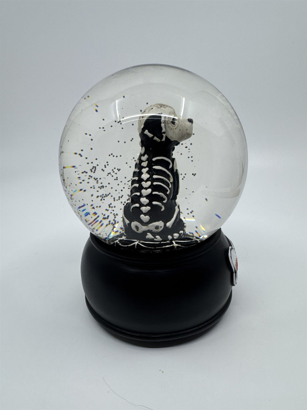 Happy Halloween Skeleton Dog Black And White Snowglobe