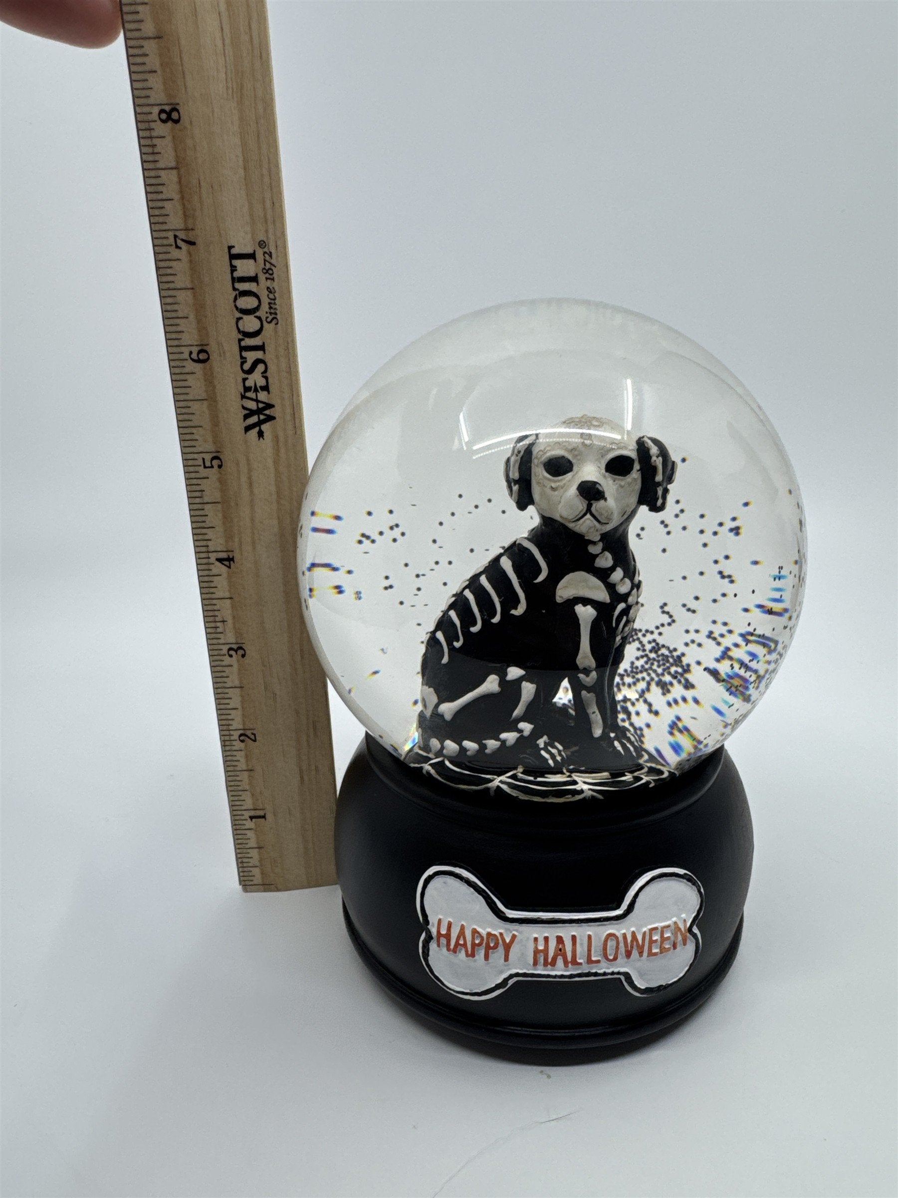 Happy Halloween Skeleton Dog Black And White Snowglobe