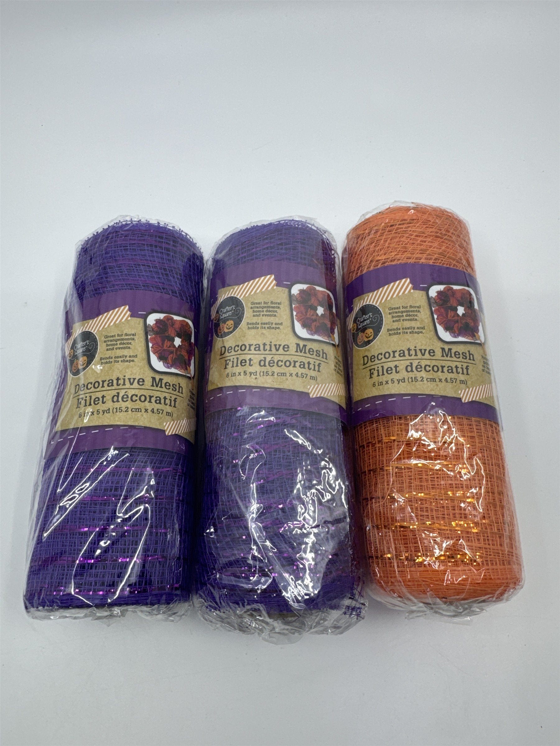 Set Of Three 6 In. x 5 Yd. Purple/Orange Decorative Mesh Halloween Material