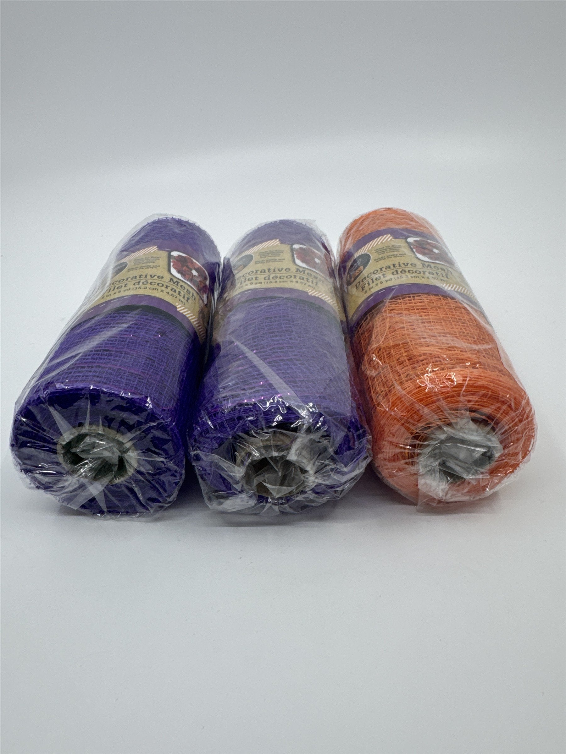 Set Of Three 6 In. x 5 Yd. Purple/Orange Decorative Mesh Halloween Material
