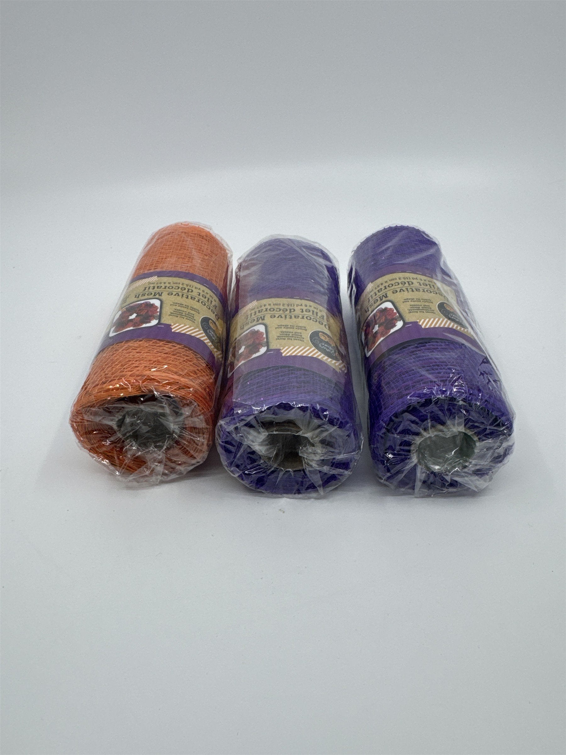 Set Of Three 6 In. x 5 Yd. Purple/Orange Decorative Mesh Halloween Material