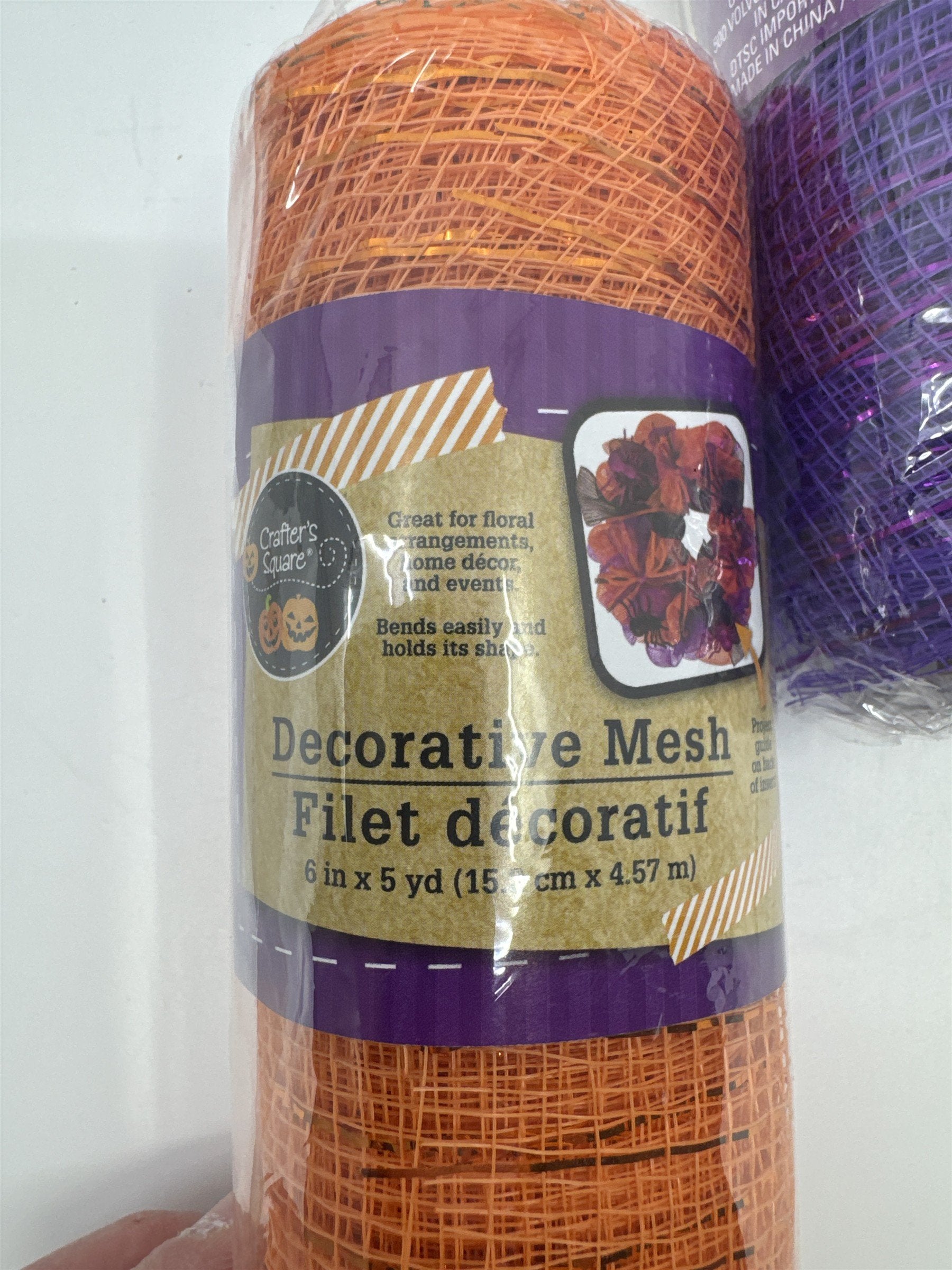 Set Of Three 6 In. x 5 Yd. Purple/Orange Decorative Mesh Halloween Material