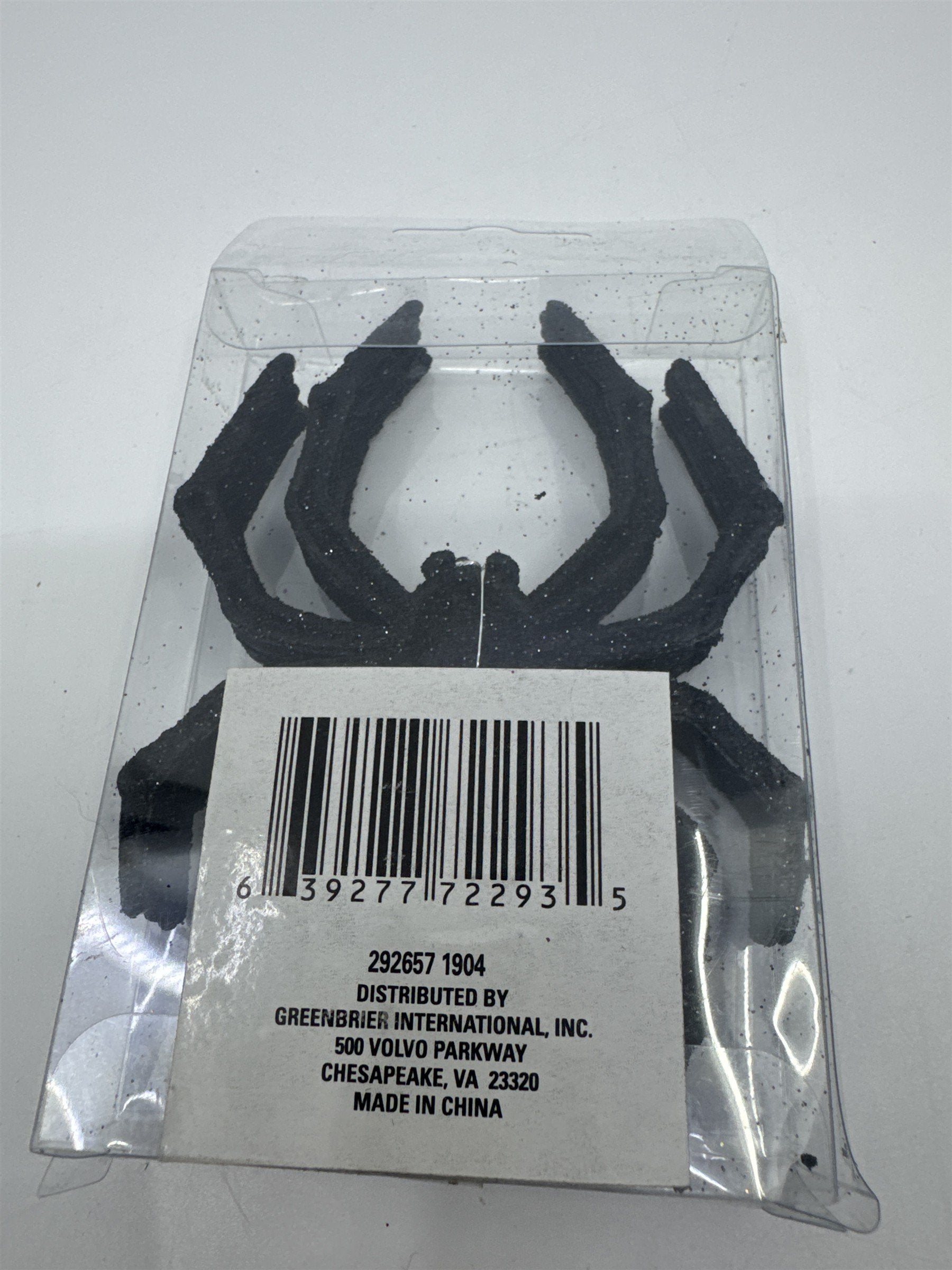 Set of Five Decorative Black Glittery Spider Halloween Ornaments New In Box