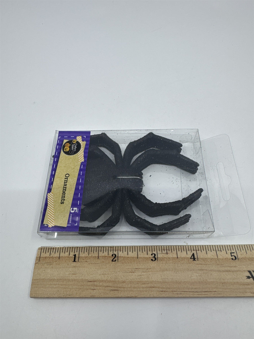 Set of Five Decorative Black Glittery Spider Halloween Ornaments New In Box