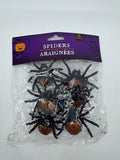 Set of Six Decorative Black And Orange Glittery Halloween Spiders New In Plastic