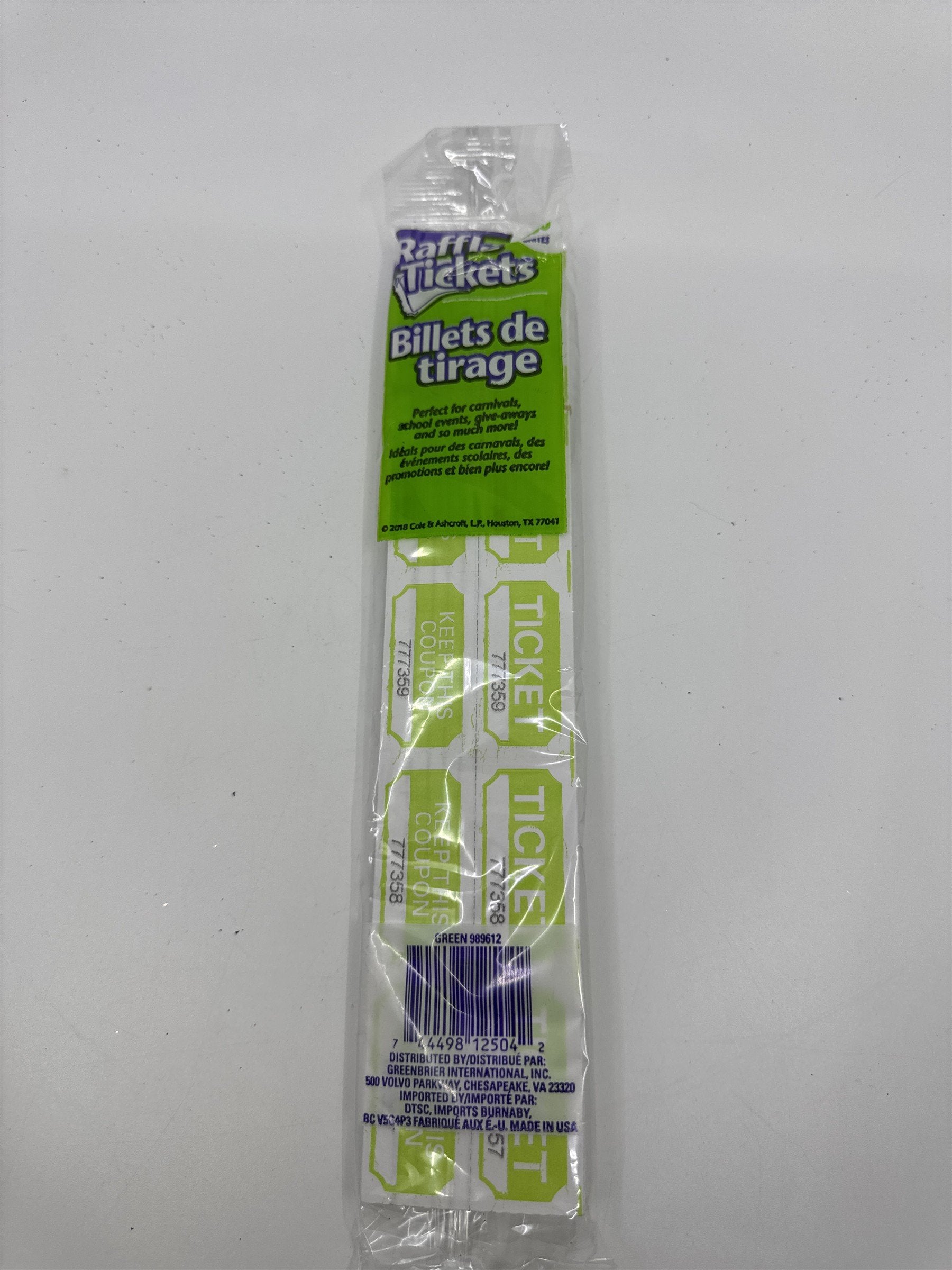 Set Of 250 Raffle Tickets Lime Green Colored New In Plastic