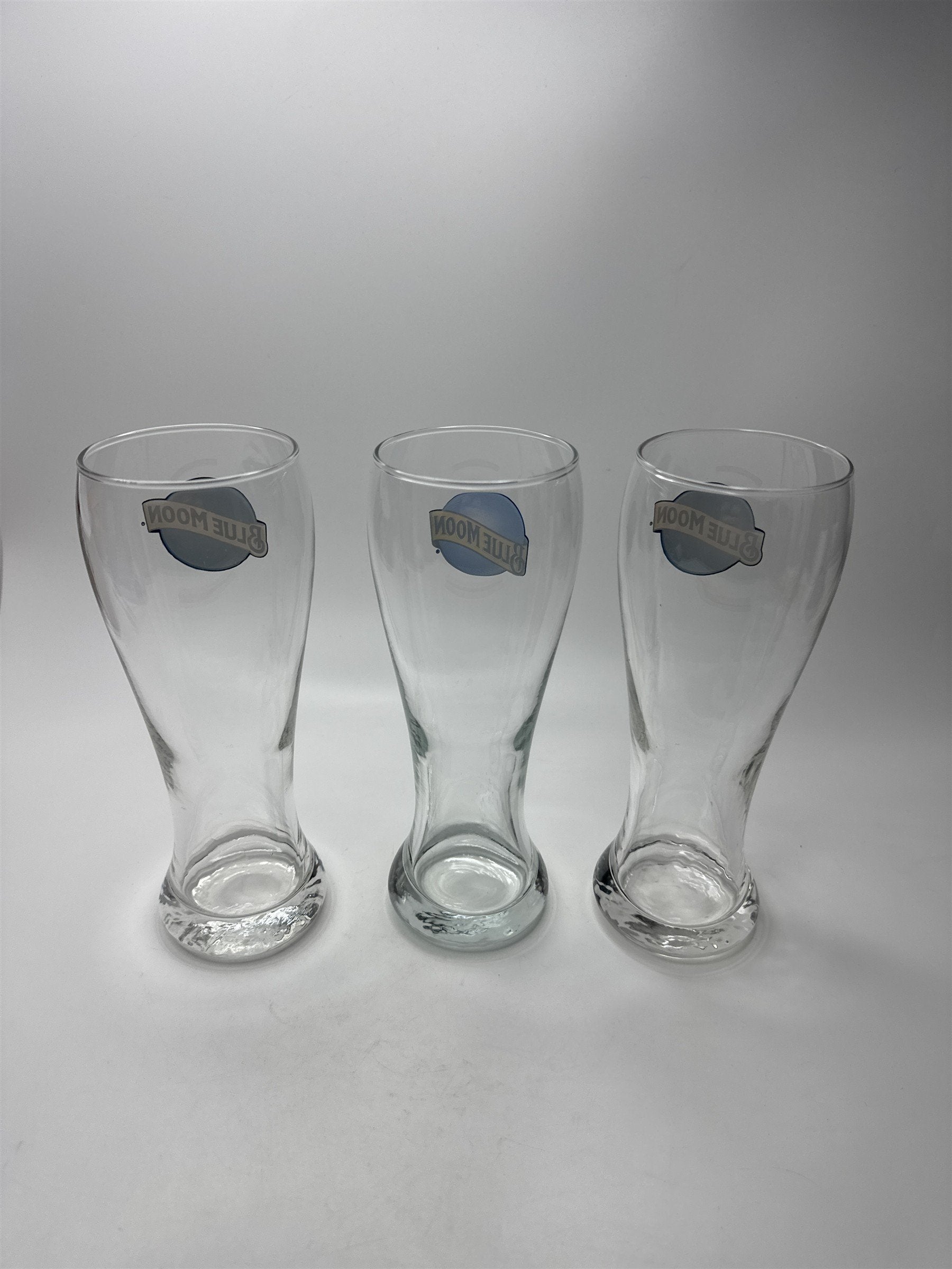 Set of 3x Blue Moon Bar Pub Beer Glass 16oz Heavy Bottomed Glass