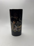 OMC Japan Oval Black Vase Peacocks Gold Accents Floral Tree Scene Table Vase
