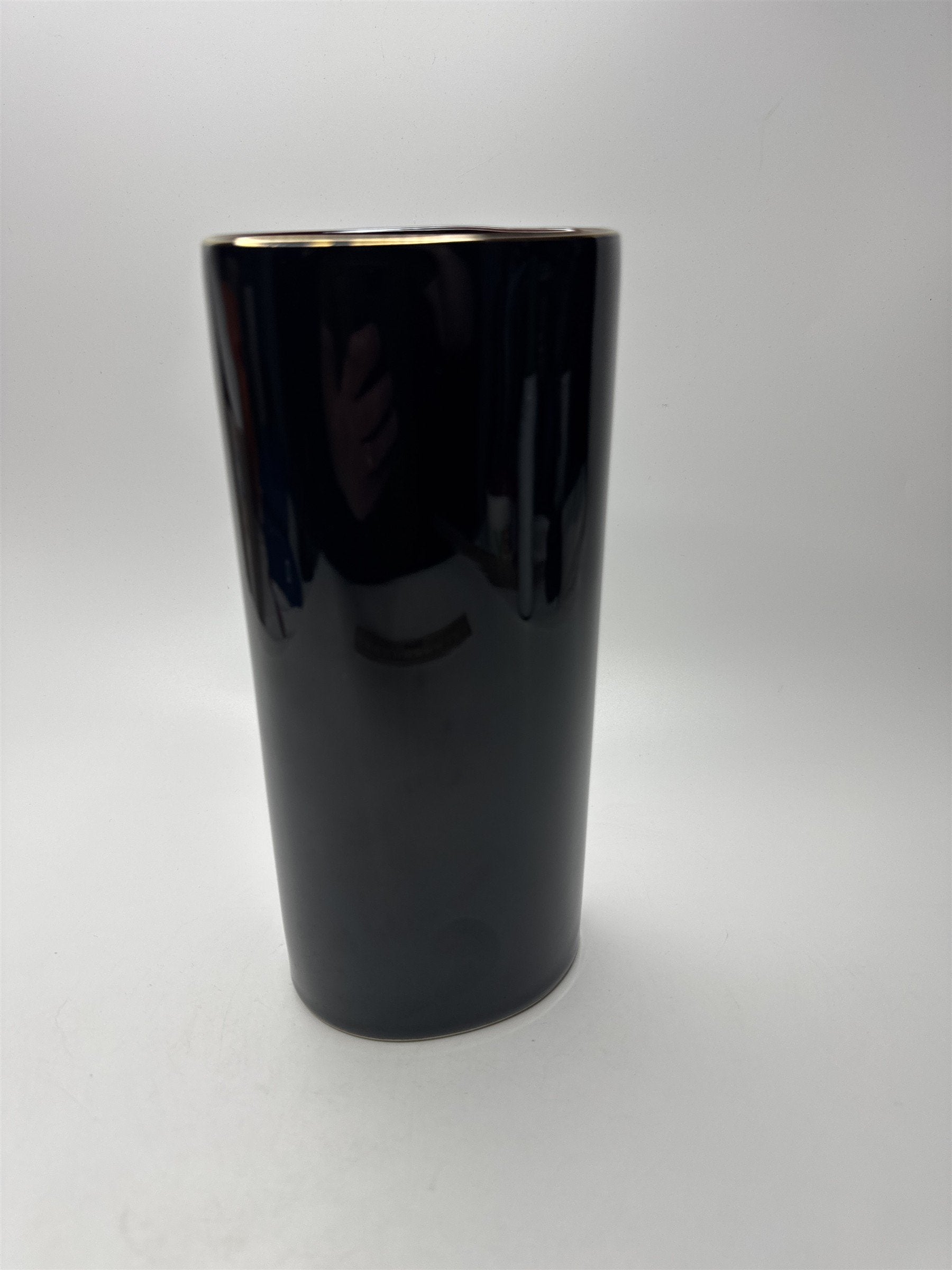 OMC Japan Oval Black Vase Peacocks Gold Accents Floral Tree Scene Table Vase