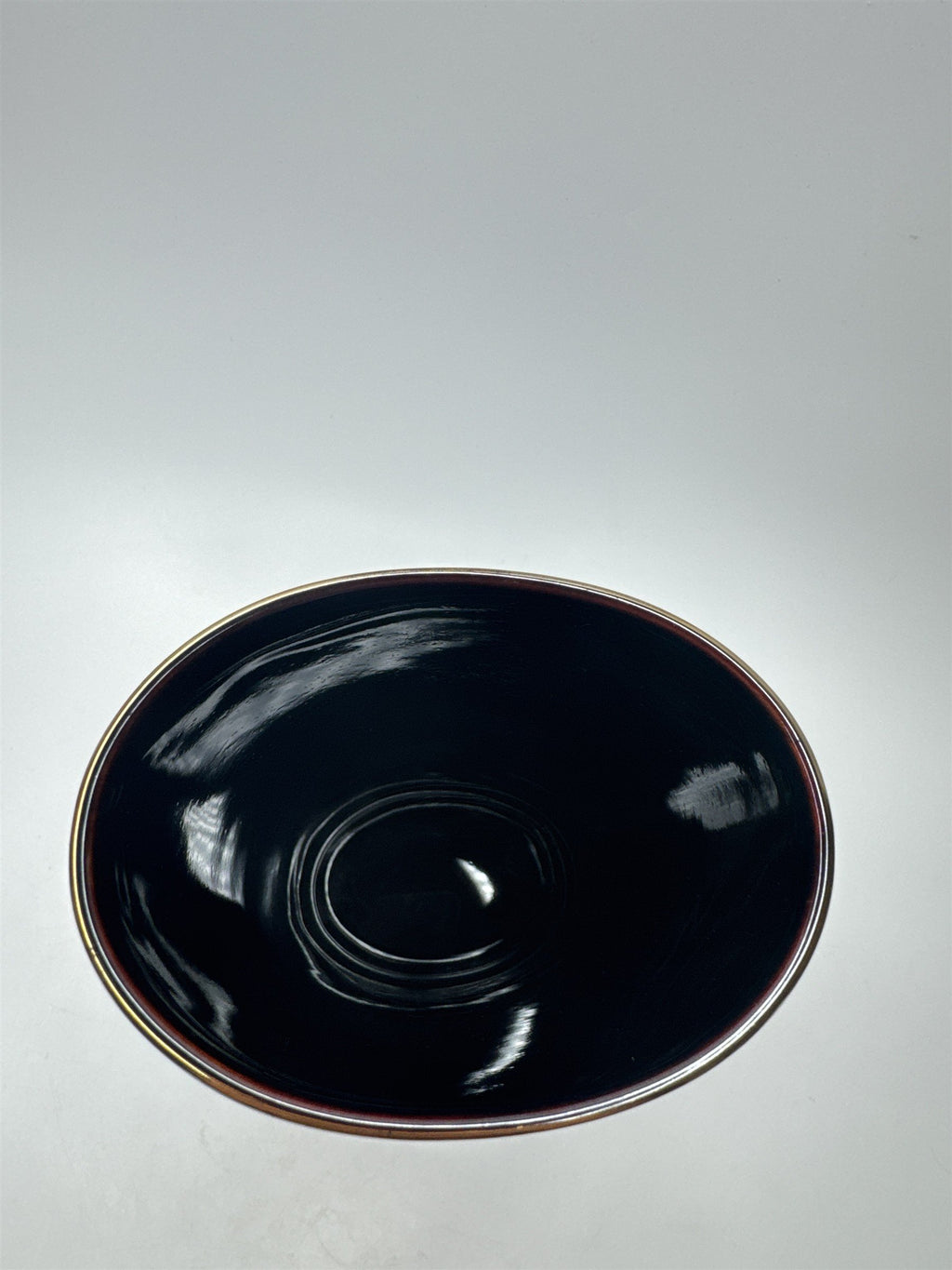 OMC Japan Oval Black Vase Peacocks Gold Accents Floral Tree Scene Table Vase