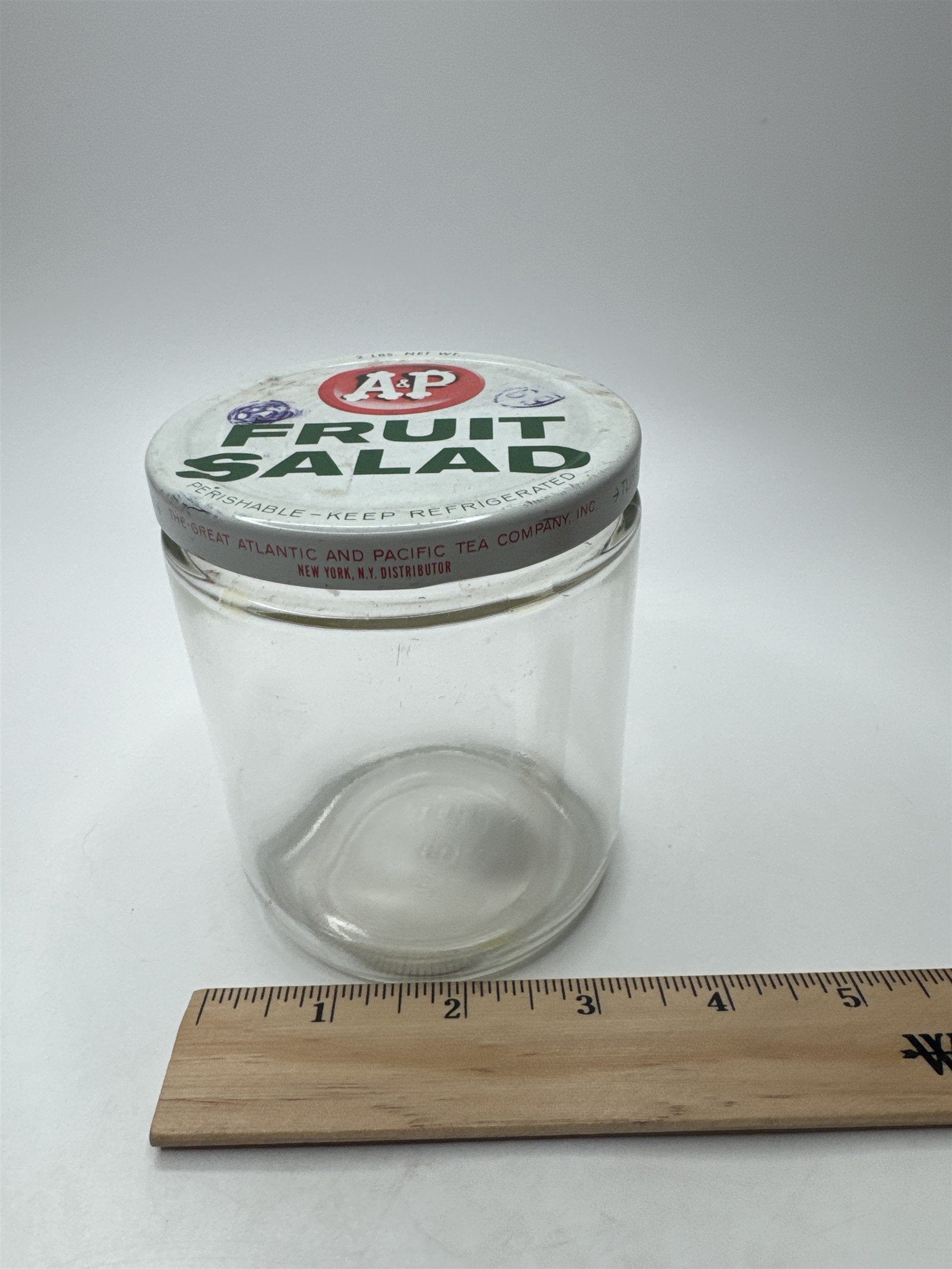 Vintage A&P FRUIT SALAD The Great Atlantic and Pacific Tea Company Empty Jar