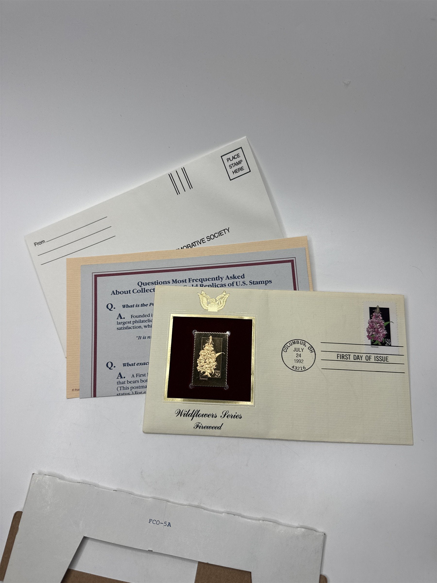1992 Wildflower Series Fireweed Gold Foil Stamp Replica First Day of Issue