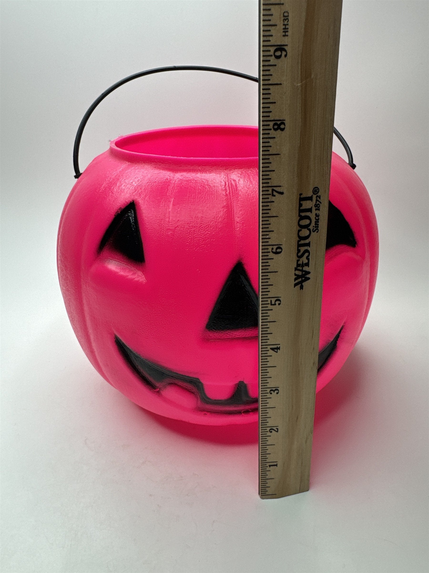 Vintage Halloween Jack-O-Lantern Pumpkin Blow Mold Candy Pail Nostalgic PINK