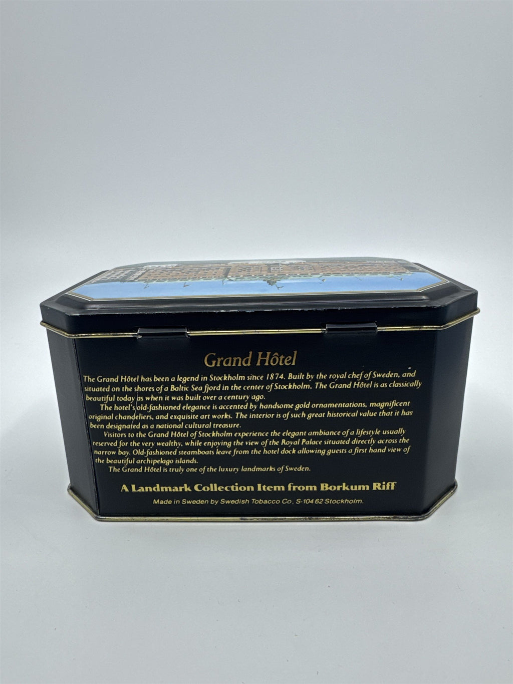 Vtg Borkum Riff Bourbon Whiskey Pipe Tobacco Grand Hotel Sweden Empty Tin
