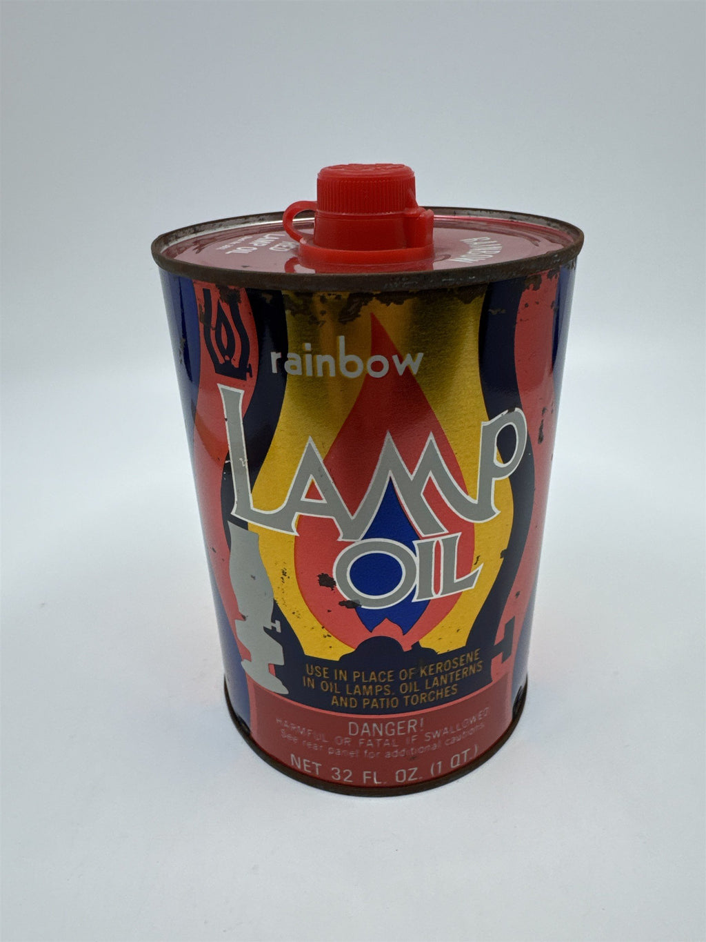 Vintage 32 Fl. Oz Rainbow Lamp Oil Almost Full Lamp Oil Can
