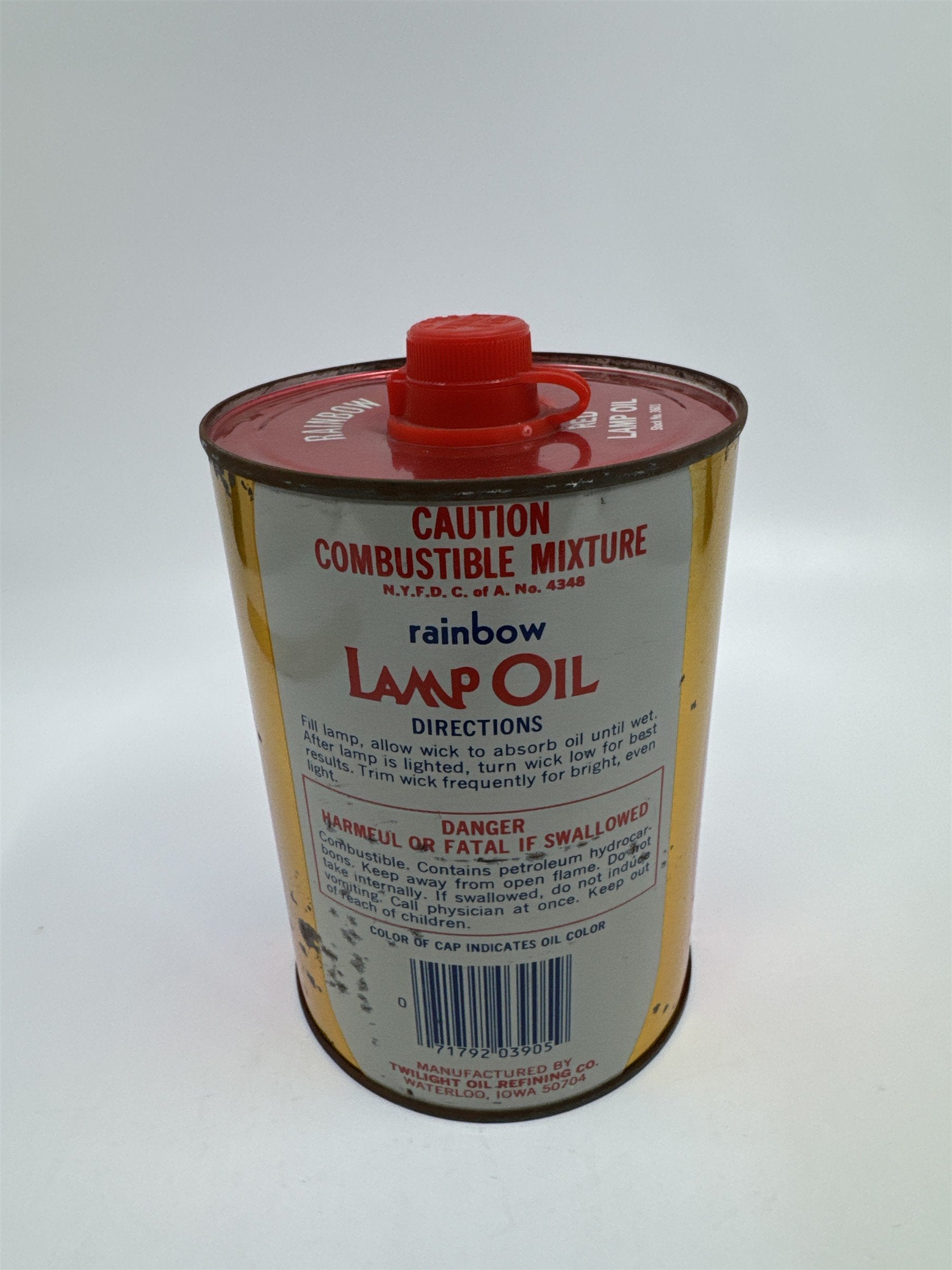 Vintage 32 Fl. Oz Rainbow Lamp Oil Almost Full Lamp Oil Can