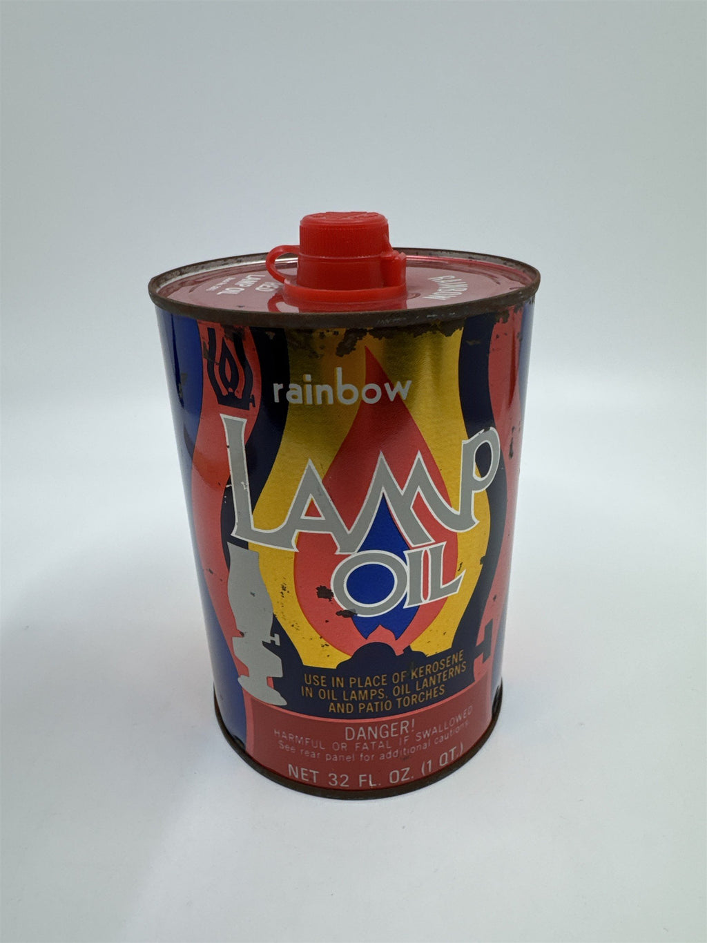 Vintage 32 Fl. Oz Rainbow Lamp Oil Almost Full Lamp Oil Can