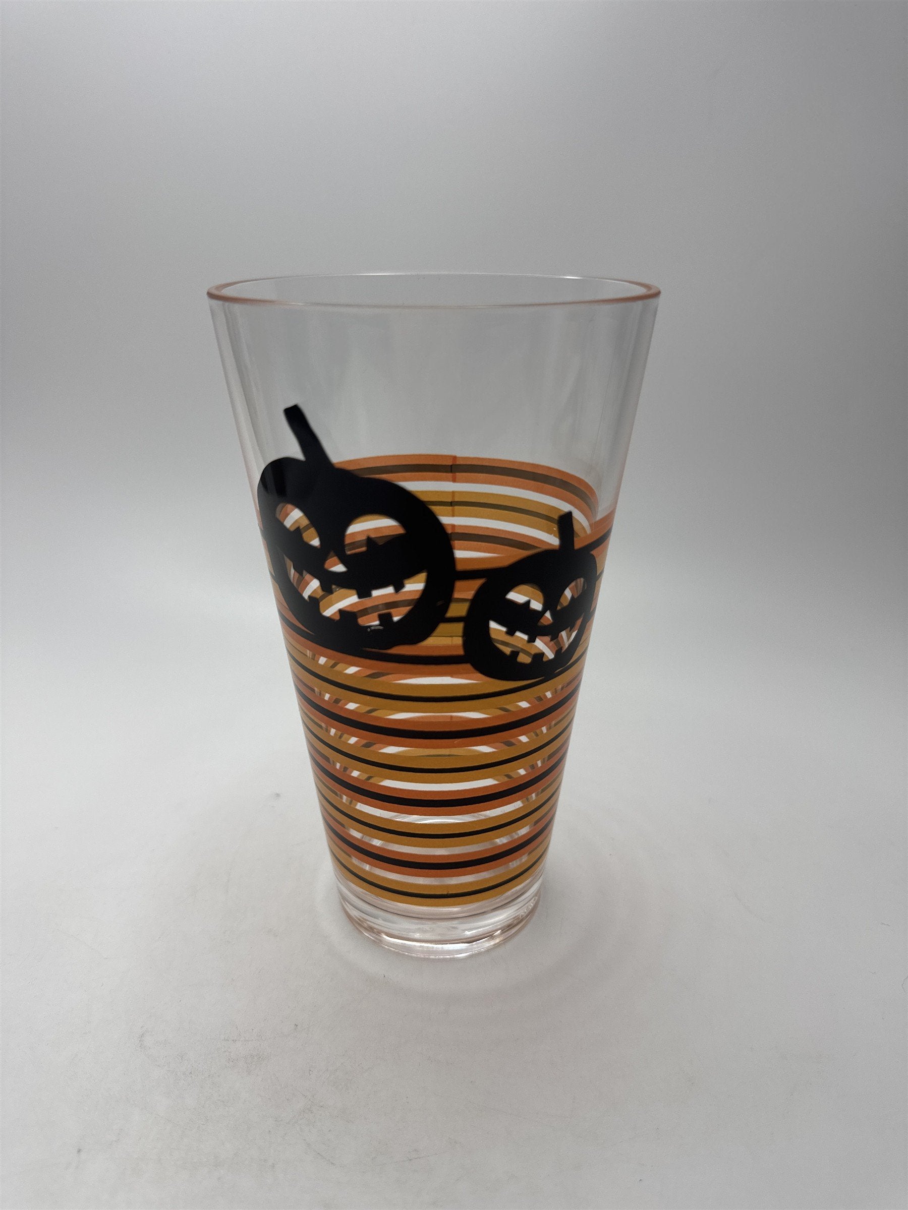 Vintage Hard Plastic Halloween Jack-O-Lantern Pumpkin Tall Drinking Glass Stripe