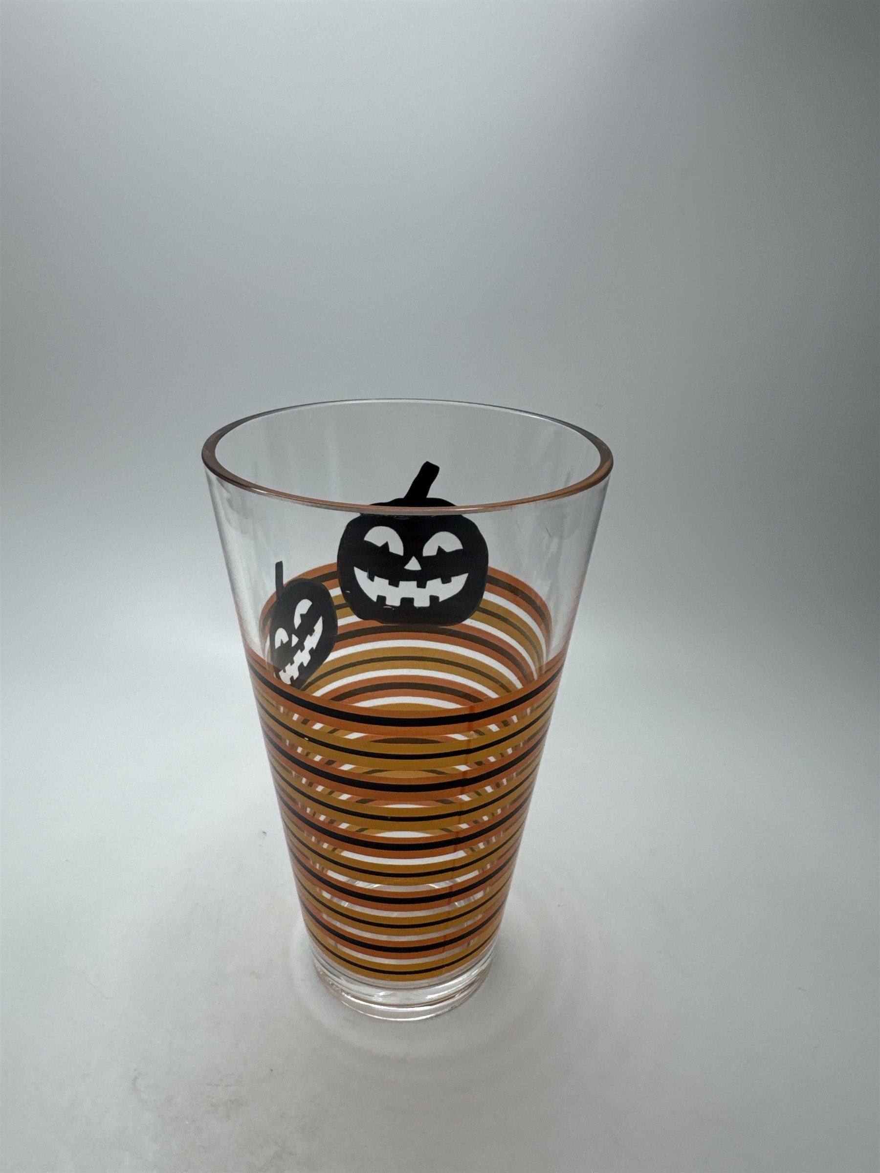 Vintage Hard Plastic Halloween Jack-O-Lantern Pumpkin Tall Drinking Glass Stripe