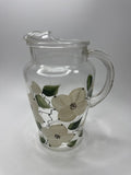 Vintage Anchor Hocking Glass Floral Pattern White Flowers Cottage Pitcher Handle