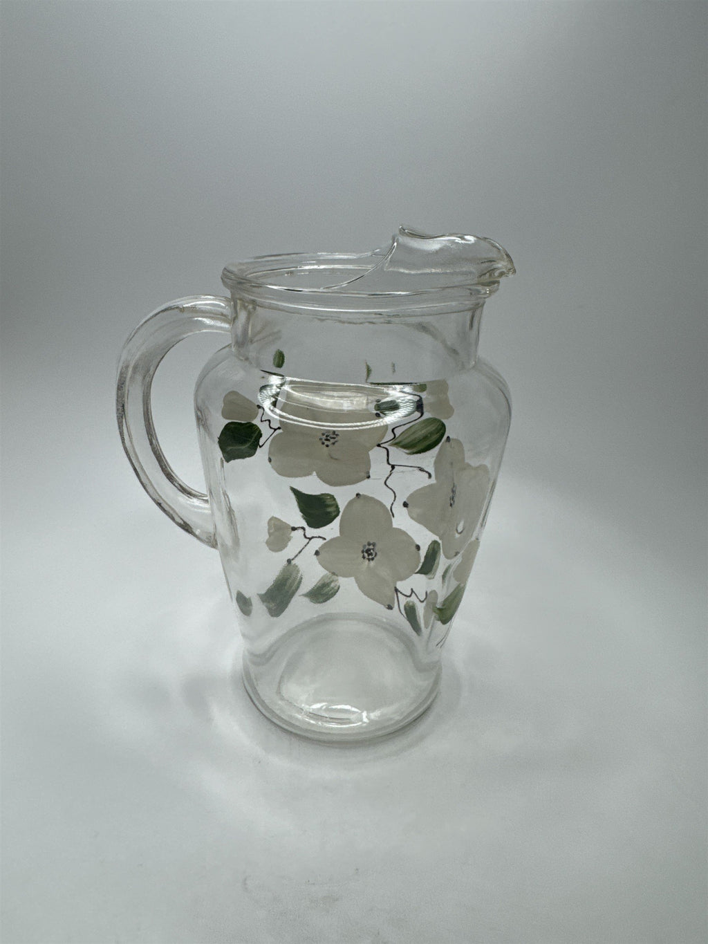 Vintage Anchor Hocking Glass Floral Pattern White Flowers Cottage Pitcher Handle