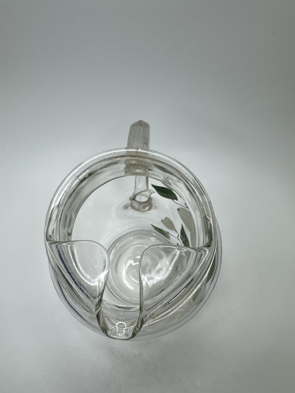 Vintage Anchor Hocking Glass Floral Pattern White Flowers Cottage Pitcher Handle
