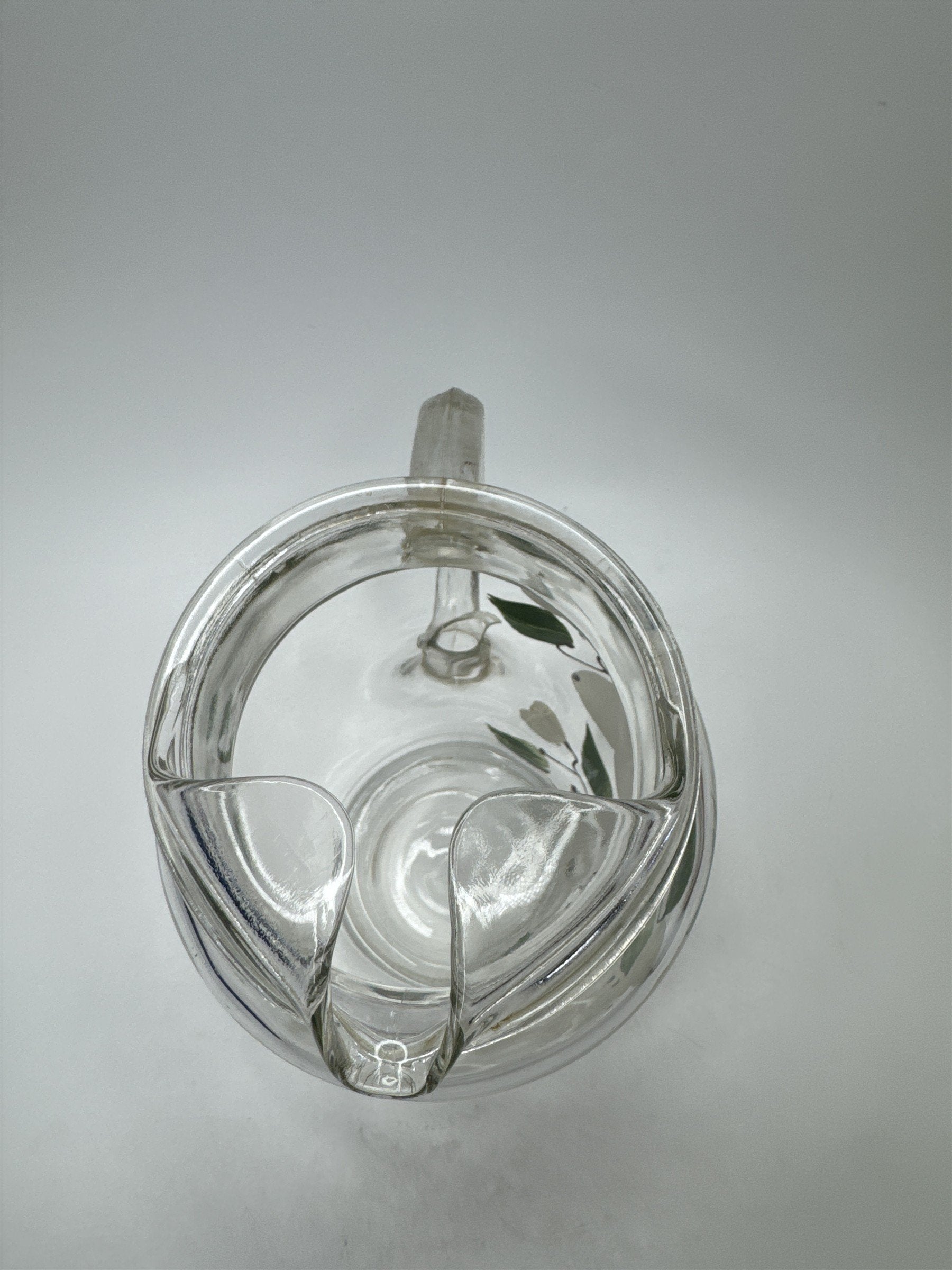 Vintage Anchor Hocking Glass Floral Pattern White Flowers Cottage Pitcher Handle