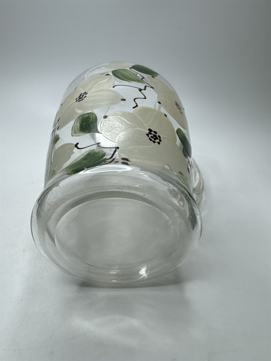 Vintage Anchor Hocking Glass Floral Pattern White Flowers Cottage Pitcher Handle