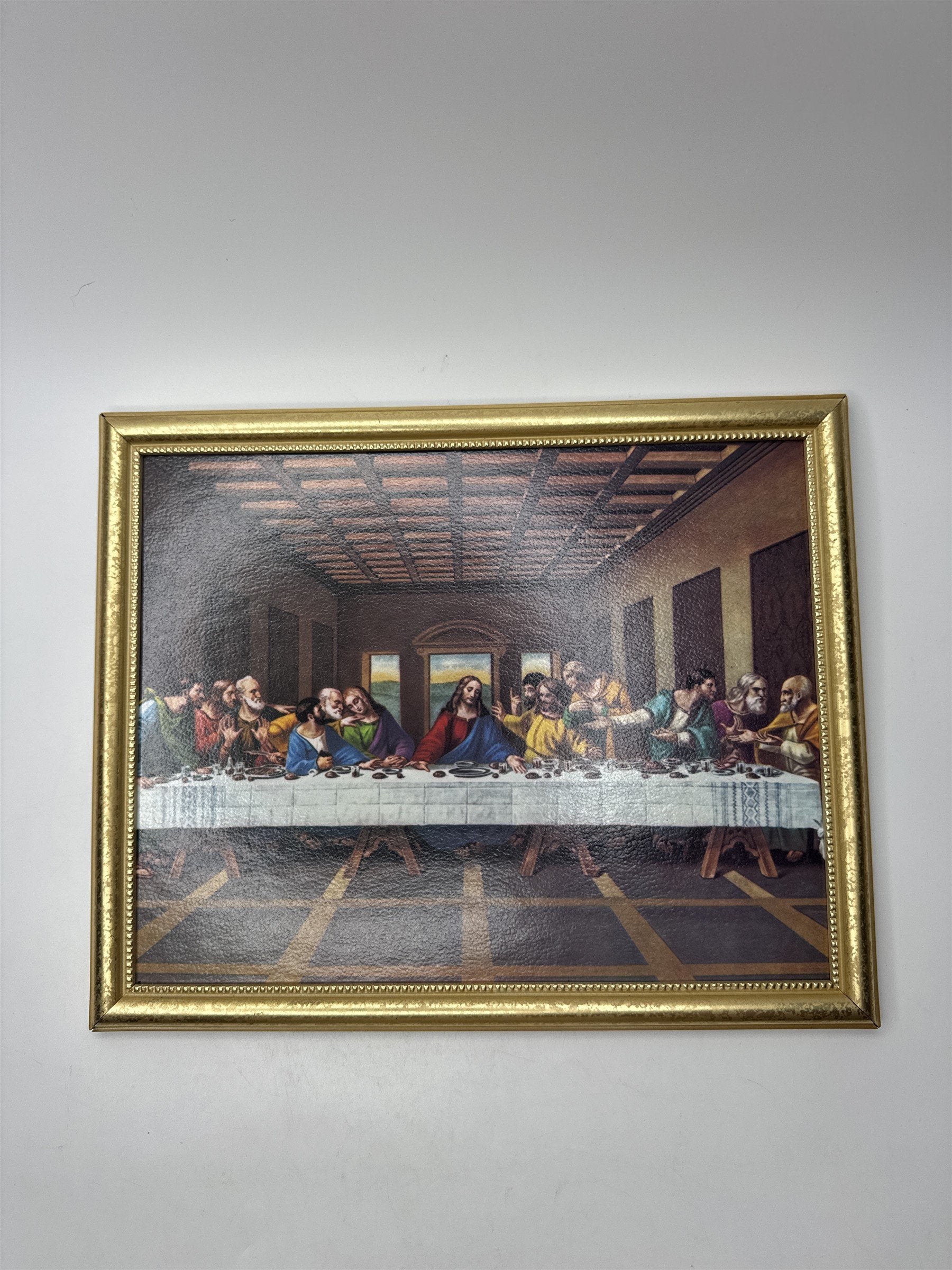 Last Supper Lithograph in Golden Embellished Plastic Frame Wall Hanging