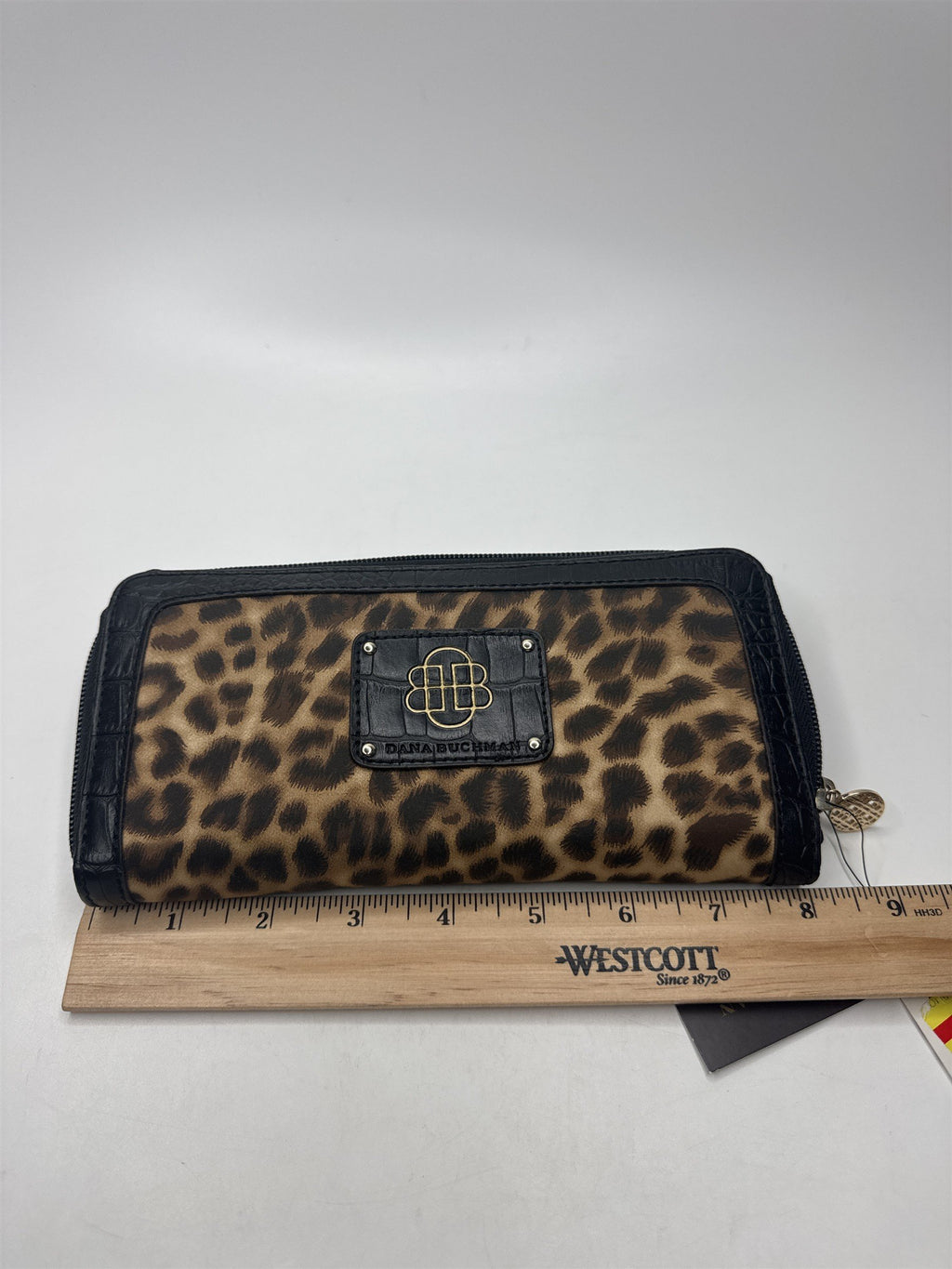 NOS Dana Buchman Leopard Print Textured Crocodile Embossed Trim Wallet