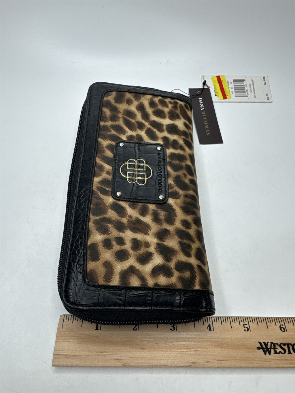 NOS Dana Buchman Leopard Print Textured Crocodile Embossed Trim Wallet