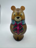 Brown Christmas Teddy Bear Tin/Storage Container W/ Felt Ears Holiday Decor