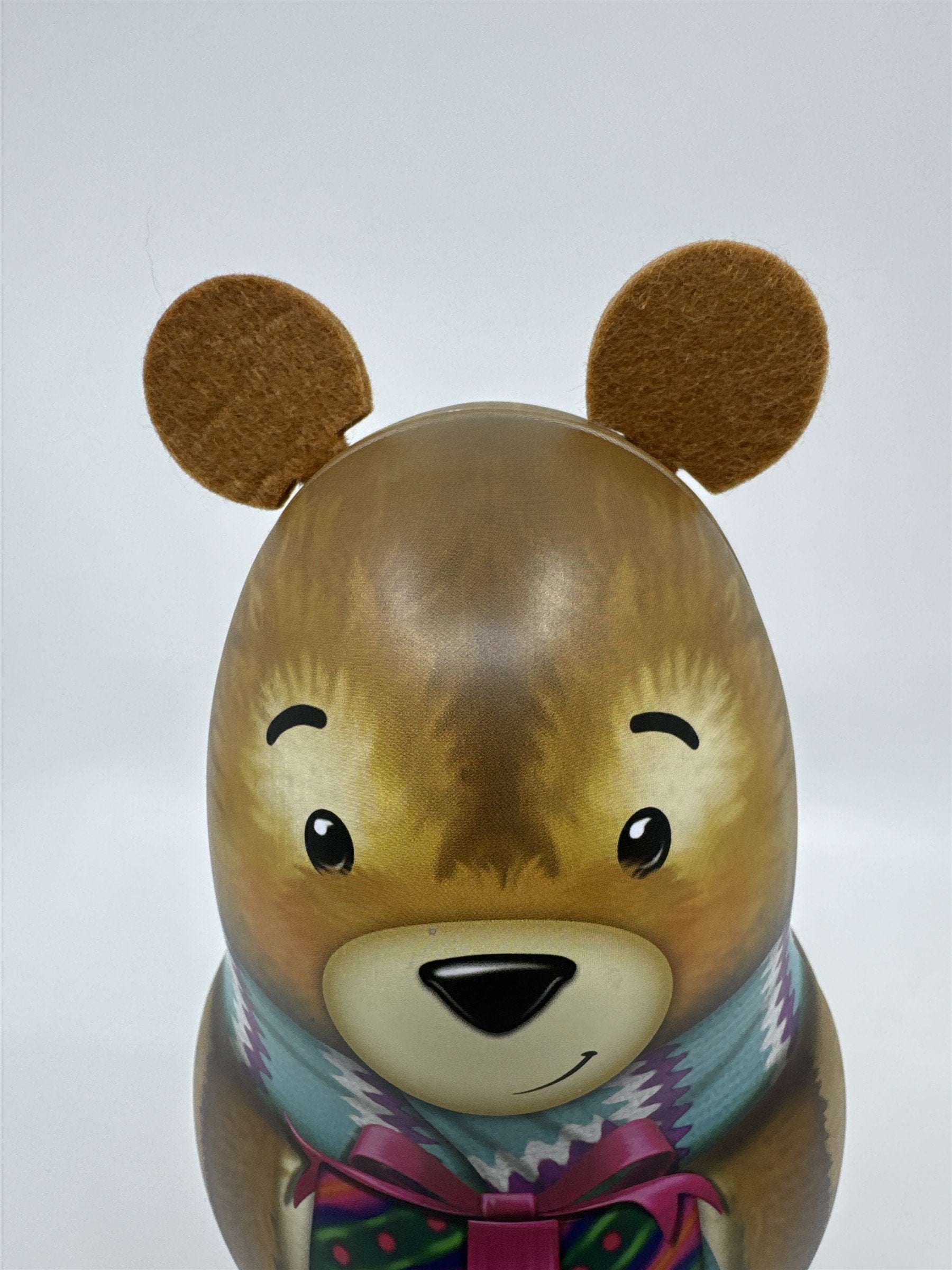 Brown Christmas Teddy Bear Tin/Storage Container W/ Felt Ears Holiday Decor