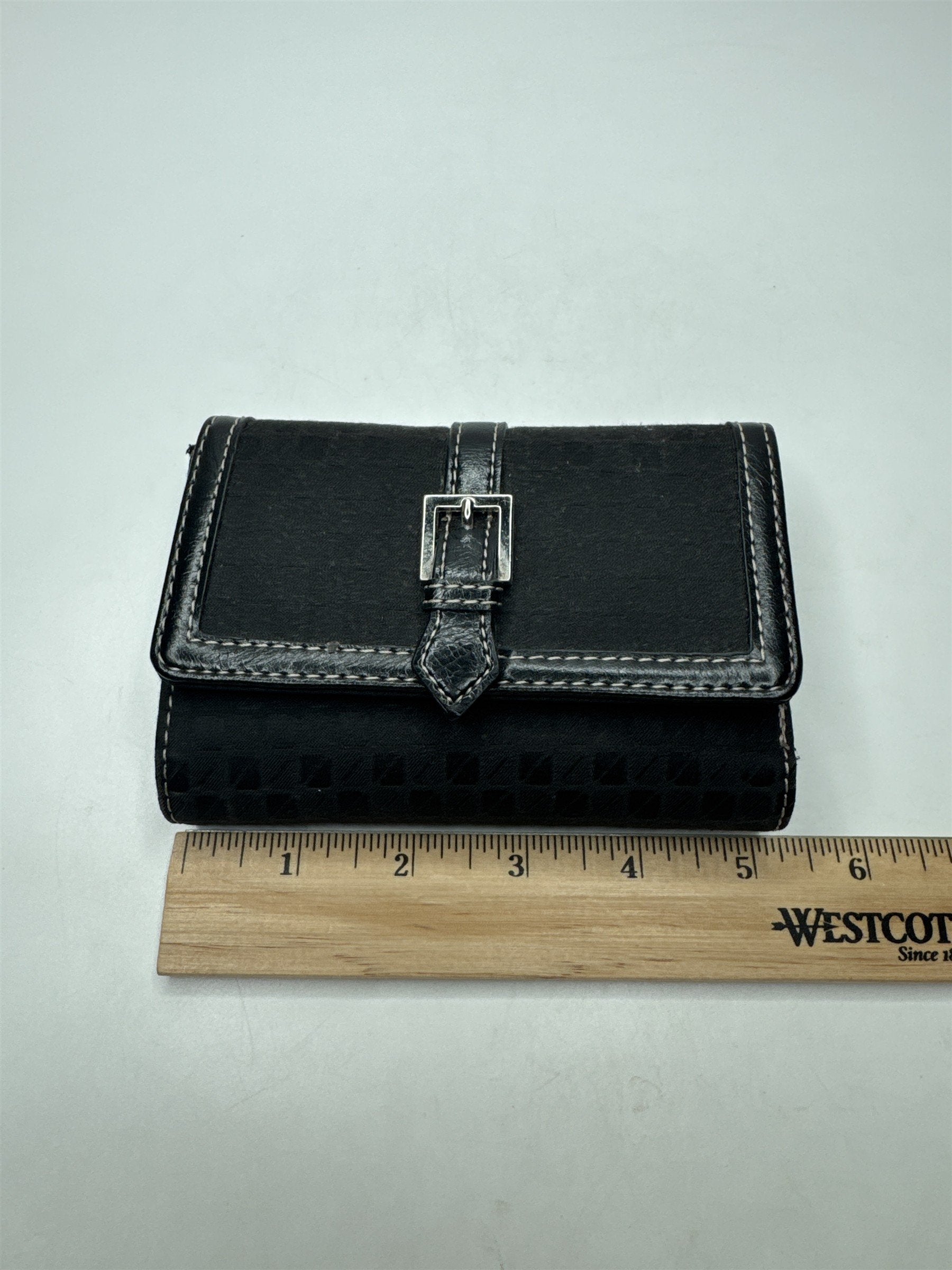 Nine & Co by Nine West Black Buckle Snap Close Design Trifold Leather Wallet