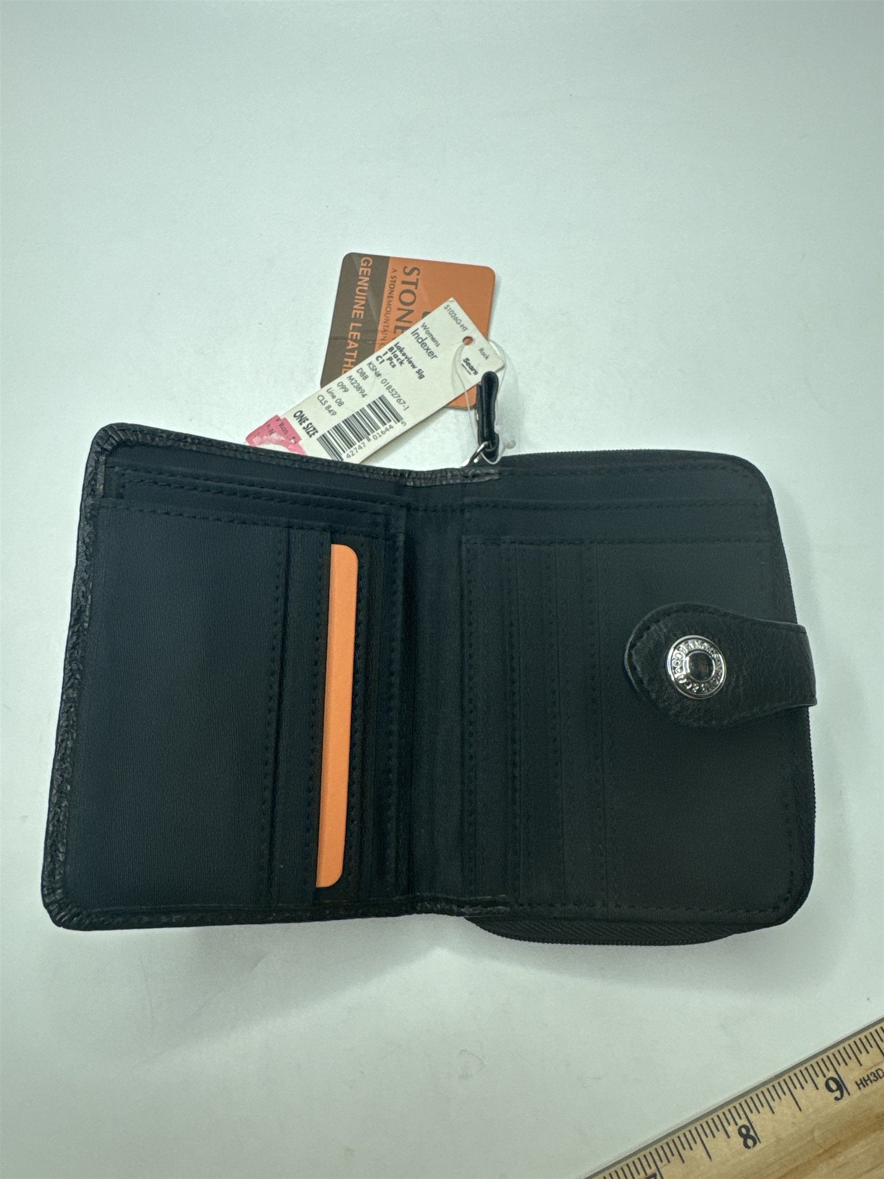 NOS Stone & Co. Stone Mountain Black Leather Womens Indexer Wallet