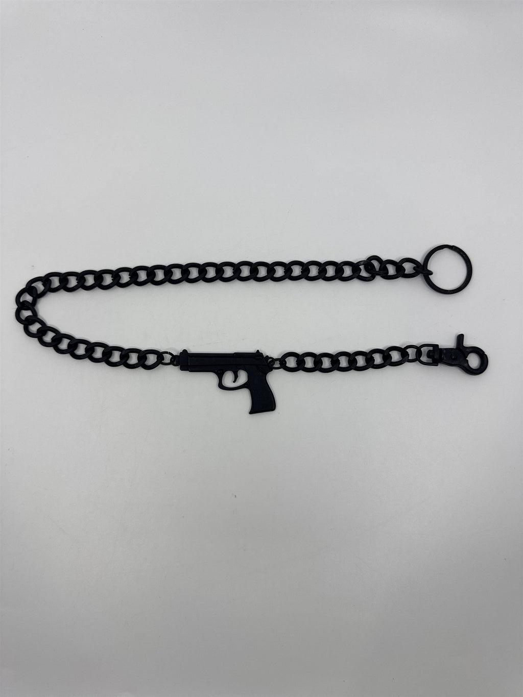 Black Gothic Long Metal Wallet Chain W/ Gun Emblem Fashion Chain