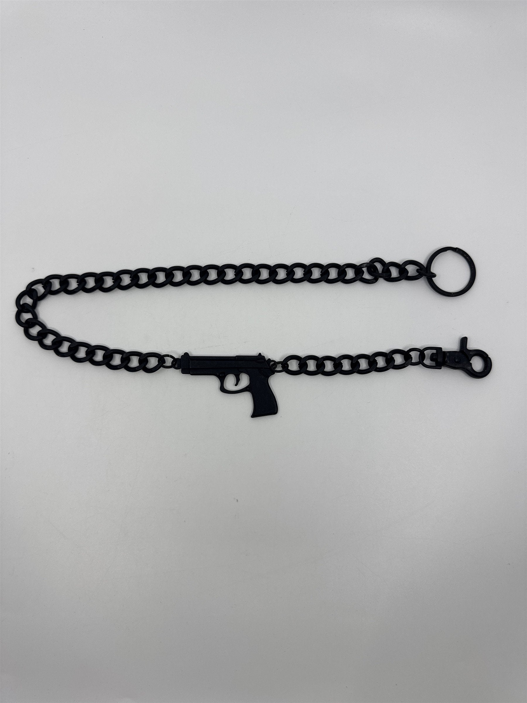 Black Gothic Long Metal Wallet Chain W/ Gun Emblem Fashion Chain