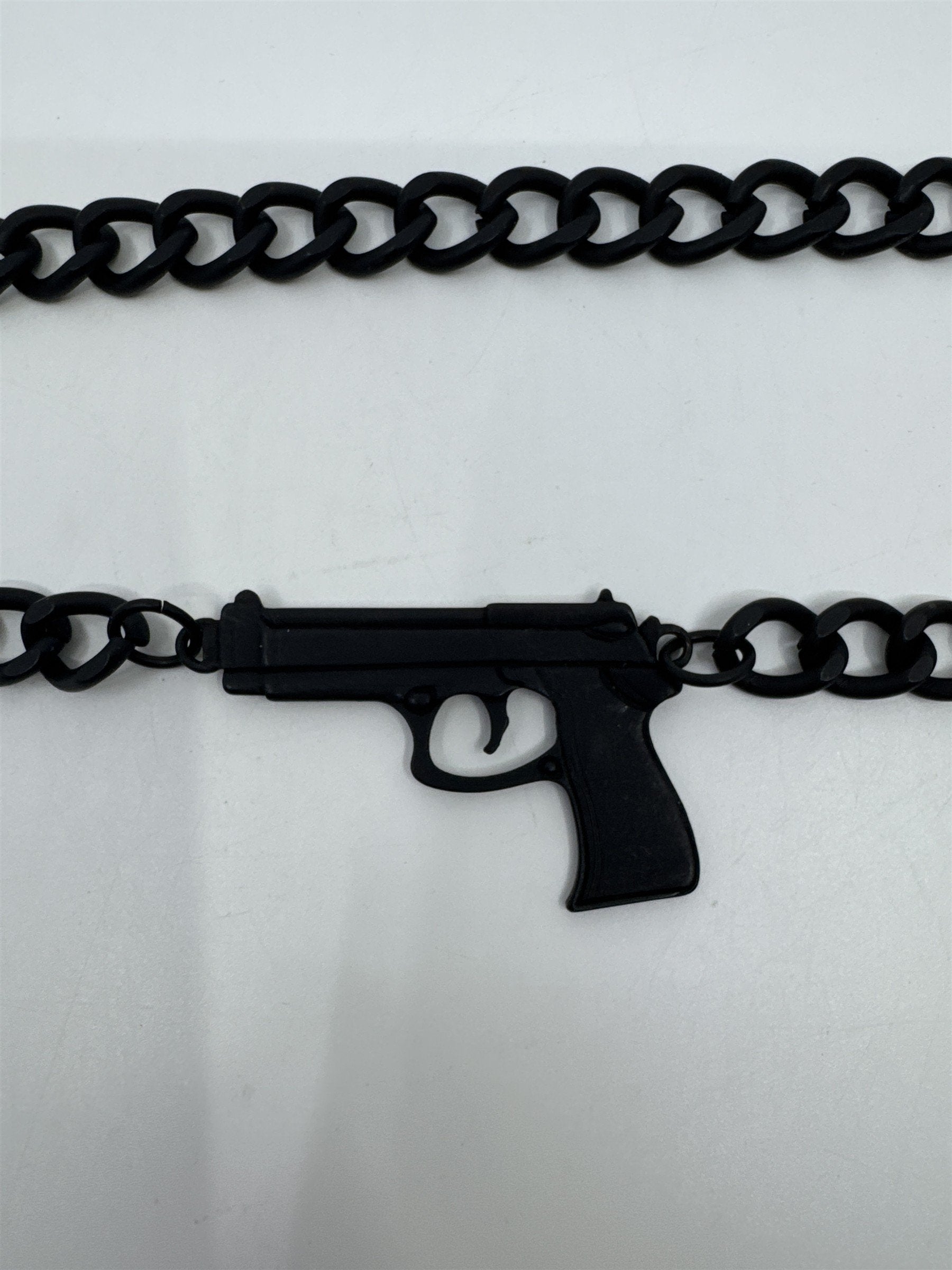 Black Gothic Long Metal Wallet Chain W/ Gun Emblem Fashion Chain
