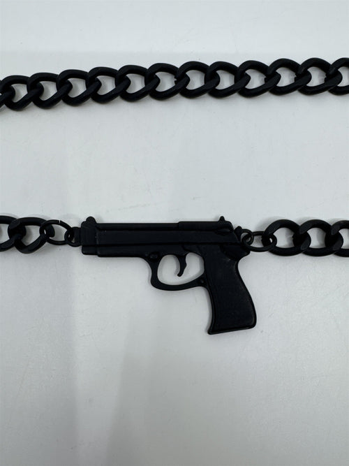 Black Gothic Long Metal Wallet Chain W/ Gun Emblem Fashion Chain
