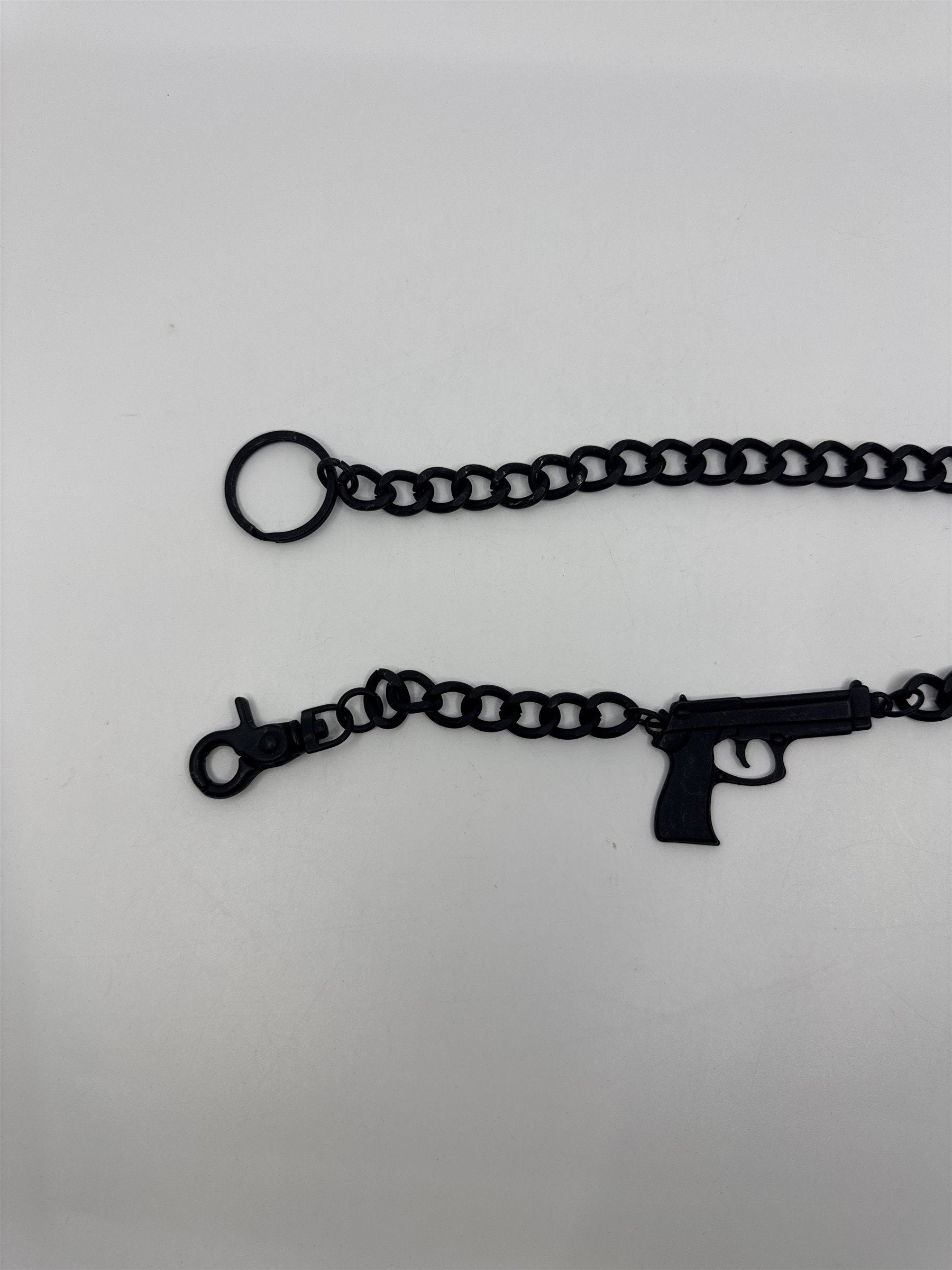 Black Gothic Long Metal Wallet Chain W/ Gun Emblem Fashion Chain