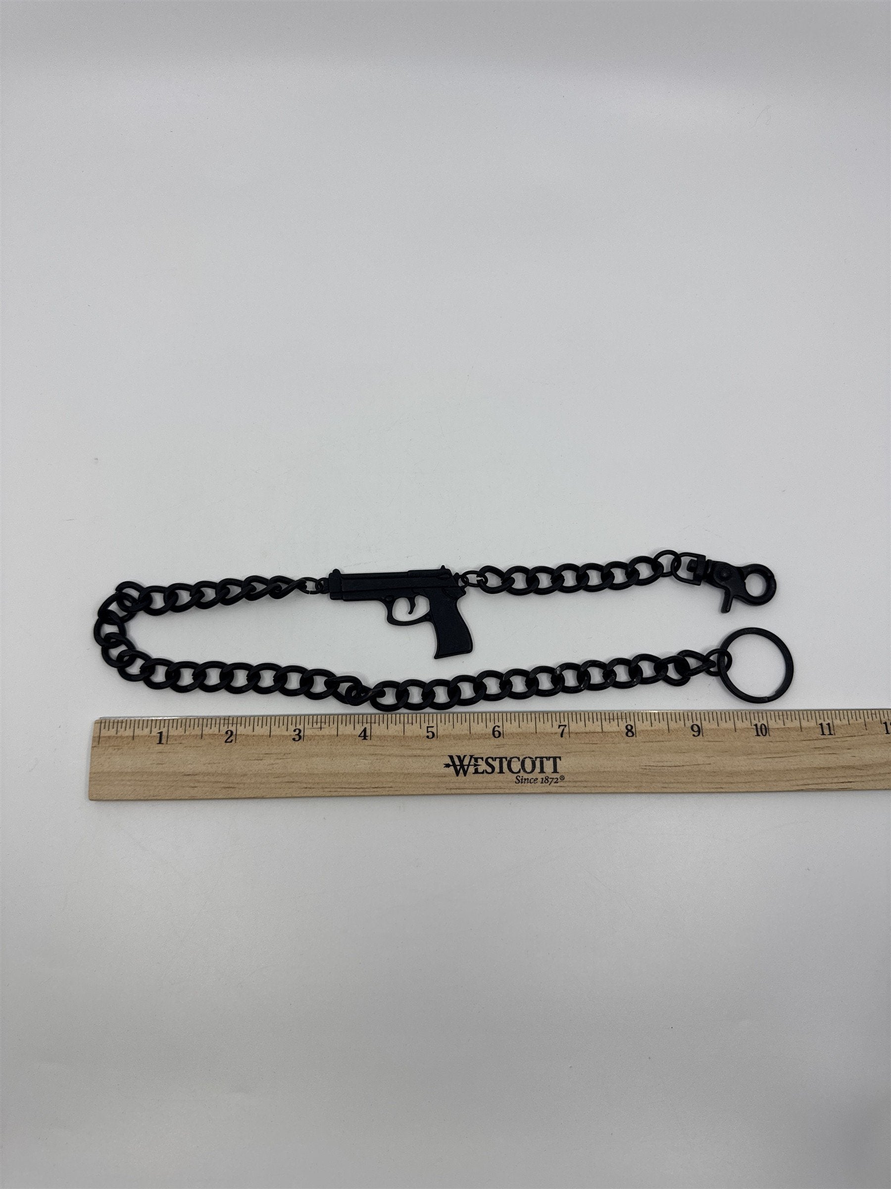 Black Gothic Long Metal Wallet Chain W/ Gun Emblem Fashion Chain