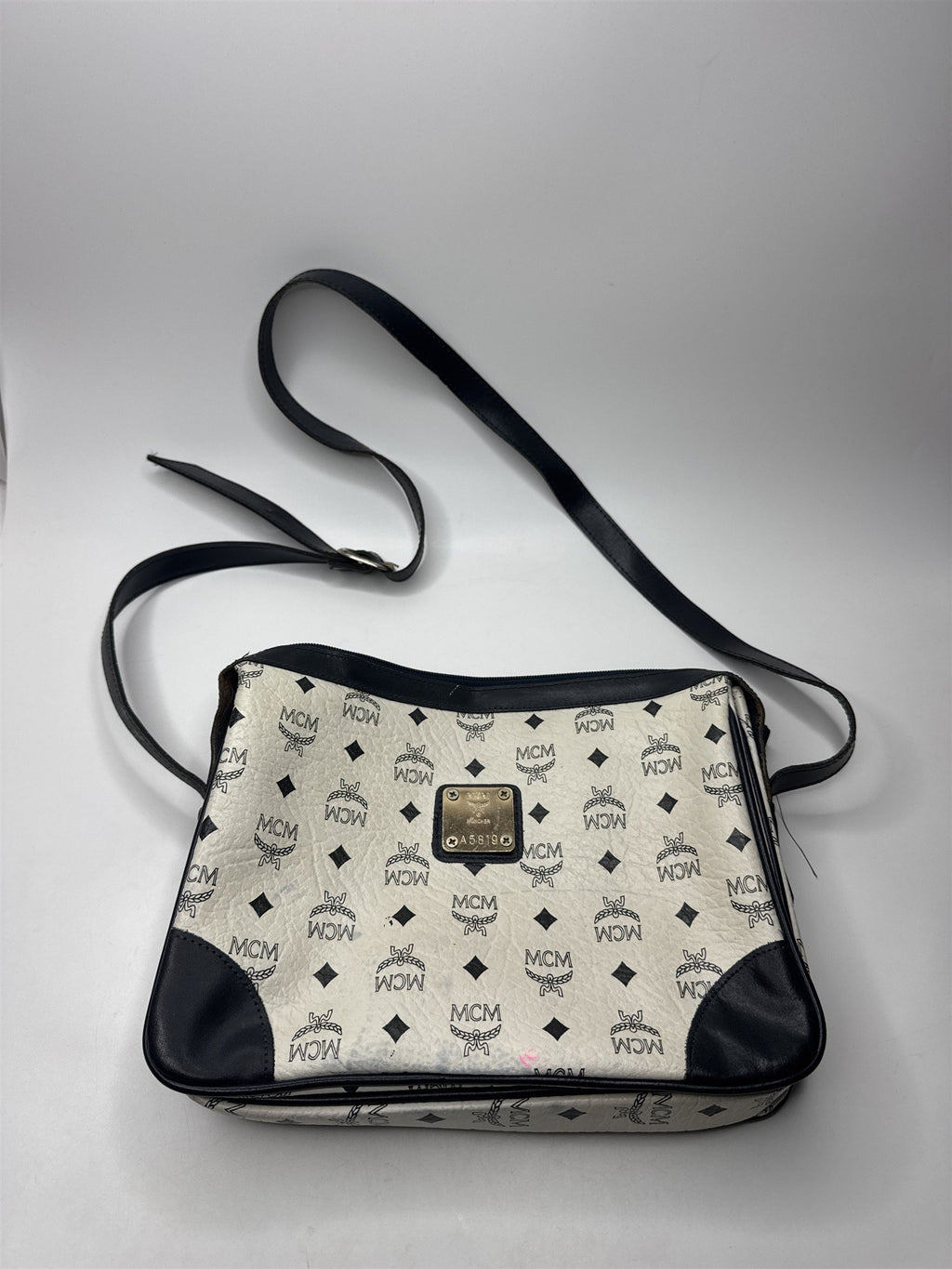 Vintage White A5819 MCM Shoulder Bag (Distressed Strap)(Some Staining)