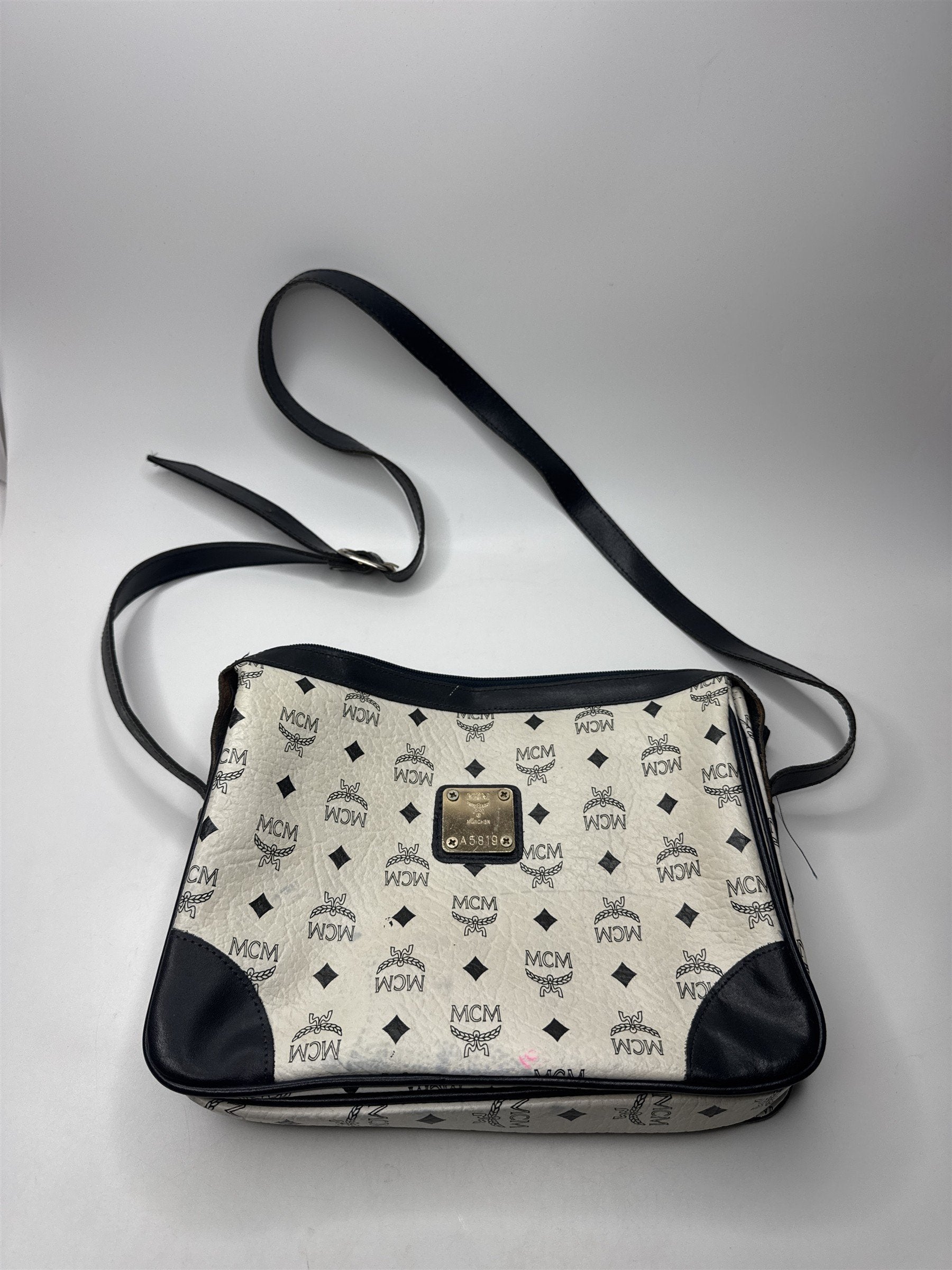 Vintage White A5819 MCM Shoulder Bag (Distressed Strap)(Some Staining)
