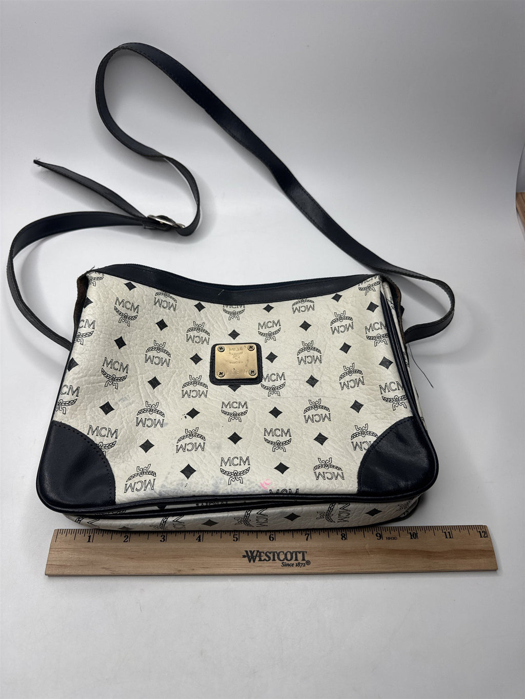 Vintage White A5819 MCM Shoulder Bag (Distressed Strap)(Some Staining)