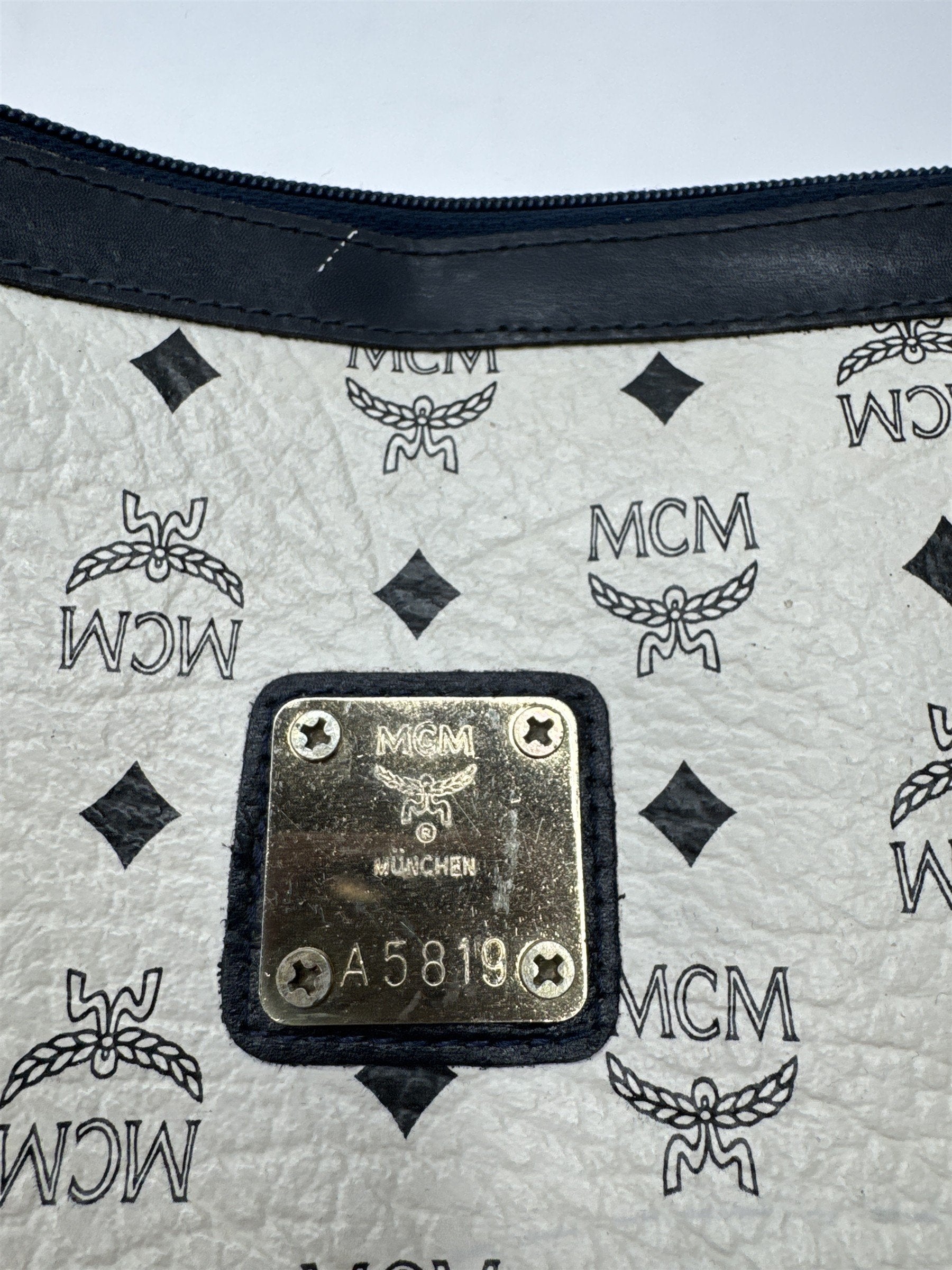 Vintage White A5819 MCM Shoulder Bag (Distressed Strap)(Some Staining)